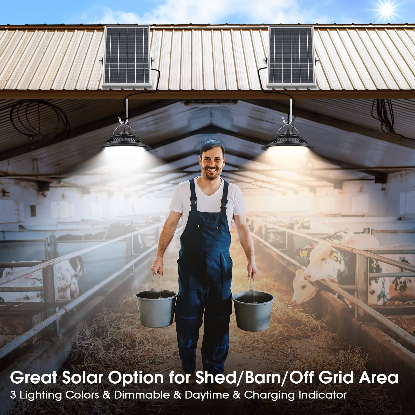 Sunbonar Solar Pendant Lights Indoor Outdoor,3200K/4000K/6000K Dimmable Daytime Available Solar Shed Light With On Off Switch &