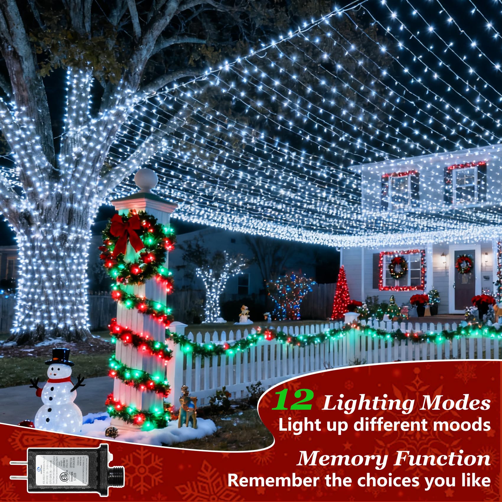 750 Led Christmas String Lights Outdoor  240Ft Twinkle Fairy Lights With Timer & Memory  12 Modes Dimmable Waterproof Tree Light For House Patio Wedding Party Christmas Decororations  Cool White