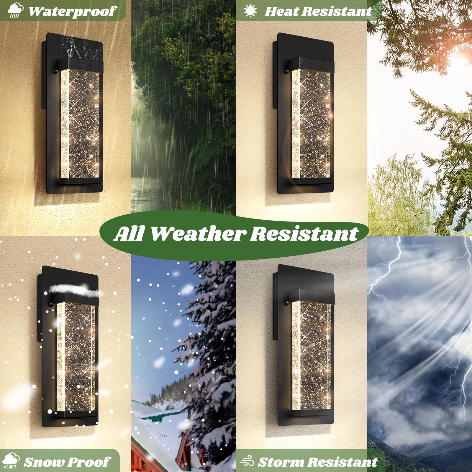 Beslowe Outdoor Wall Light - Waterproof Led Sconce, Crystal Bubble Glass, 10W, 3000K, Porch Light