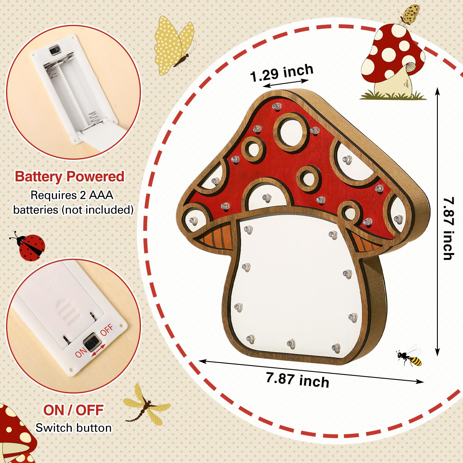 Hoteam Mushroom Led Light Wooden Vintage Lamps For Bedrooms Rustic Mushroom Aesthetic Lamp Led Light For Bedroom Dining Room Living Room Office Table Bedside Decor