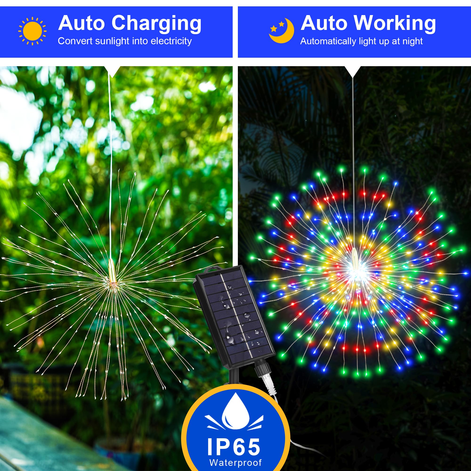 Solar Christmas Firework Lights Outdoor  5 Pack 1000Led Solar Starburst Lights With Remote  8 Modes Dimmable Waterproof Hanging Fairy Lights For Garden  Patio  Holiday Christmas Decor (Multicolor)