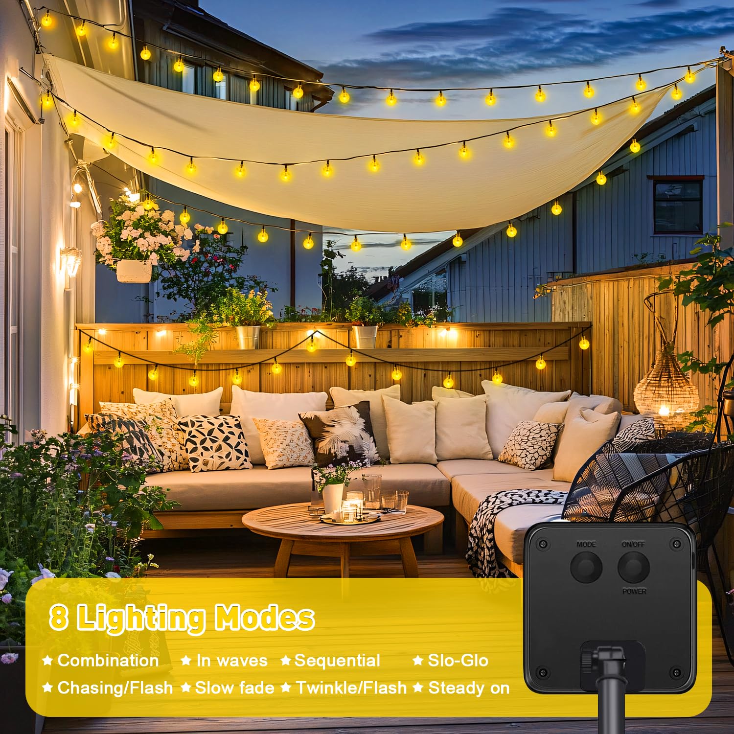 Jmexsuss Solar String Lights Outdoor Waterproof, 8 Modes Crystal Globe String Lights, Warm White Solar Lights For Patio Tree Cam