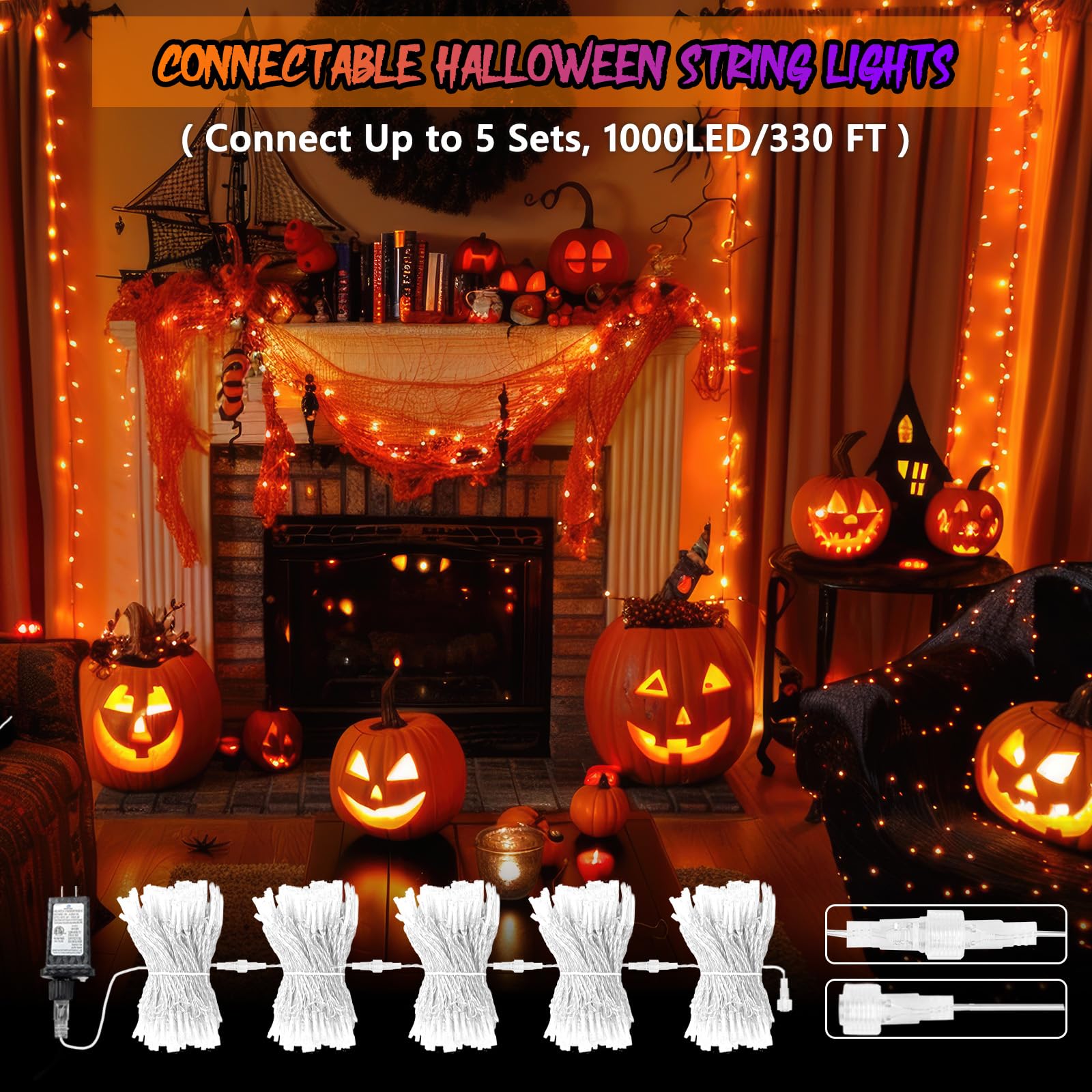 SANJICHA 200 LED Halloween String Lights, 66FT Waterproof Orange Fairy Lights, 13 Modes, Clear Wire, Model MLS-D29V6WUC-O
