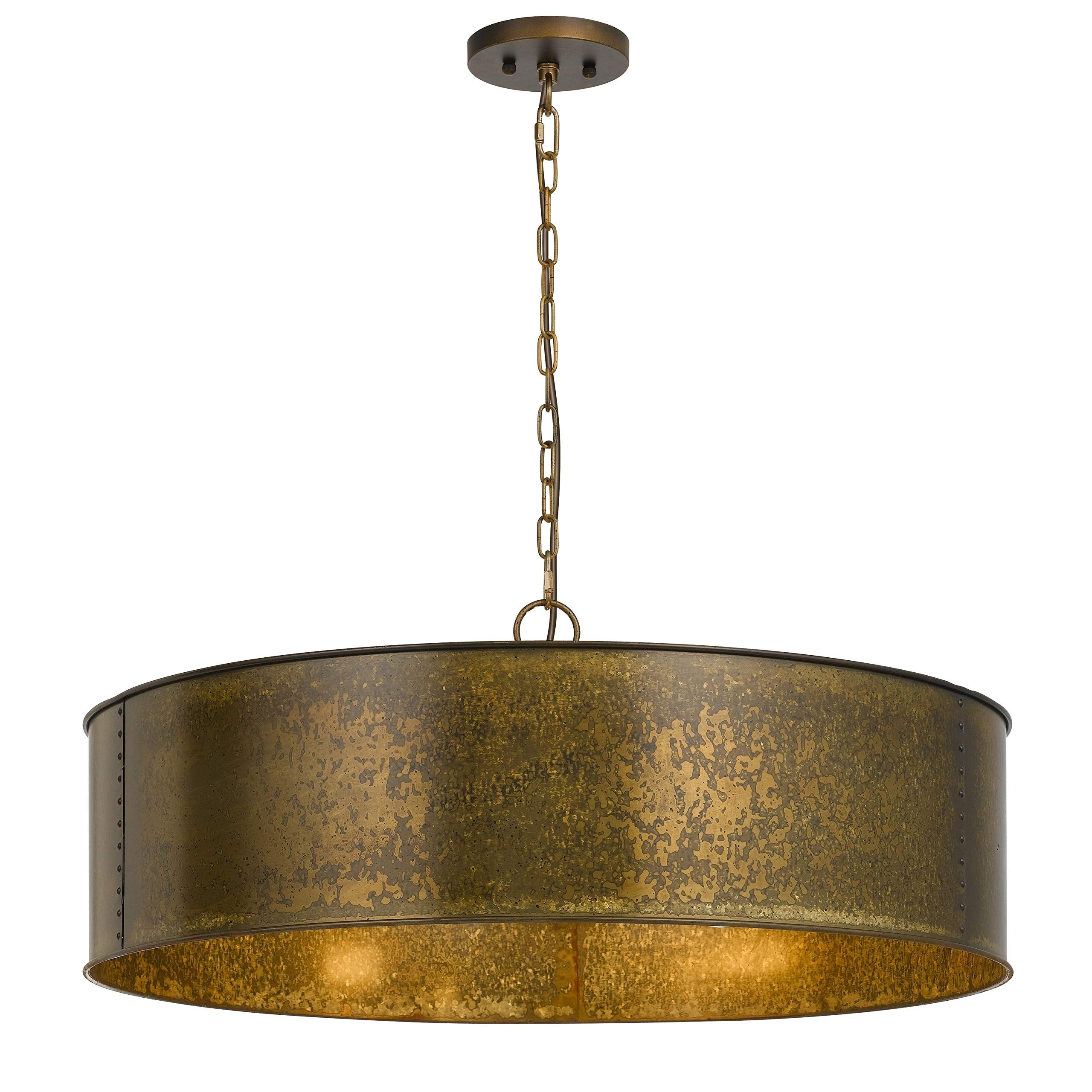 Benzara Round Metal Frame Chandelier, 60in, 5 Watt, Distressed Gold, Model BM224952