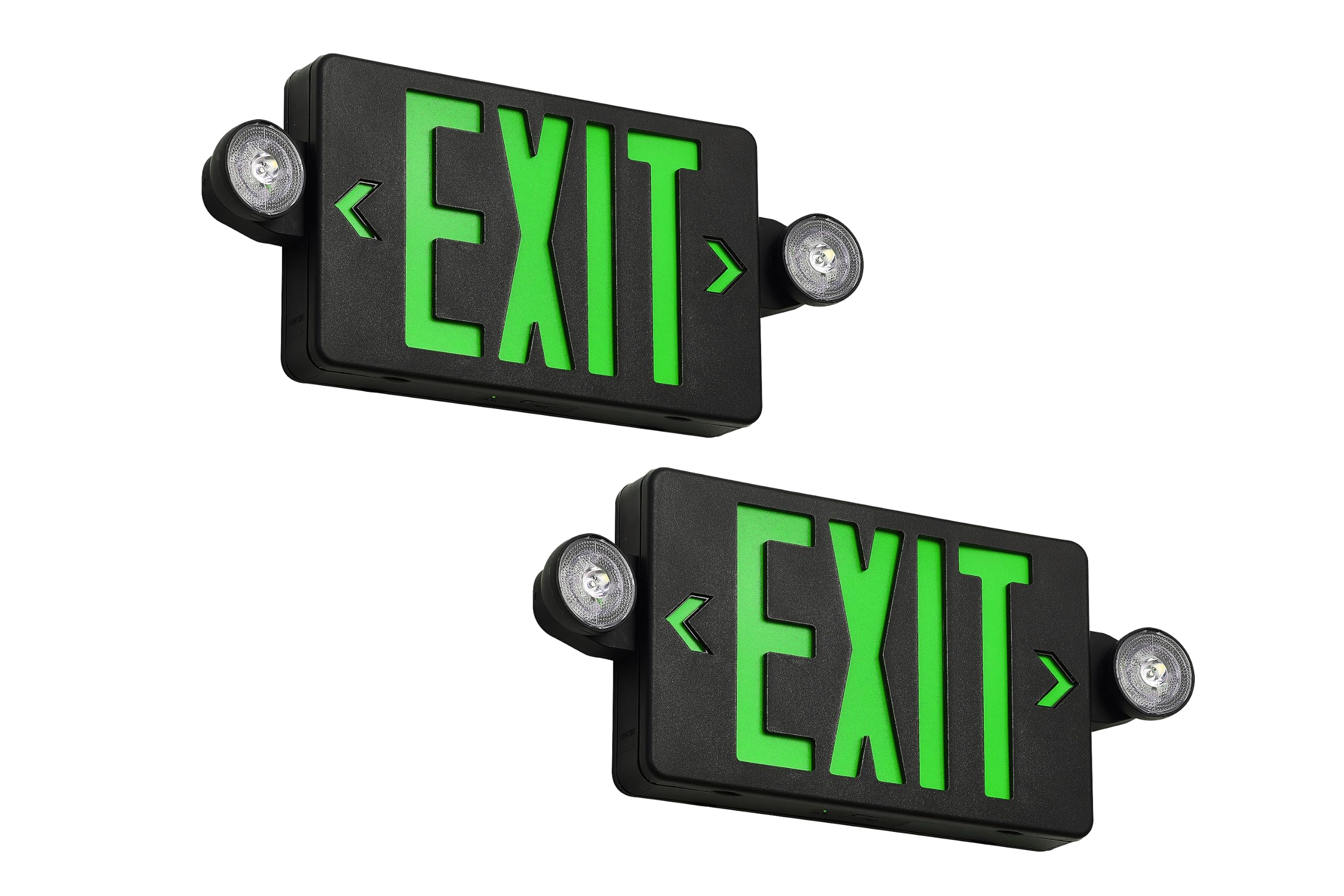 TANLUX Green Exit Sign With Emergency Lights, LED Light With Battery Backup, Black Housing, UL Listed, AC 120/277V, Commercial C