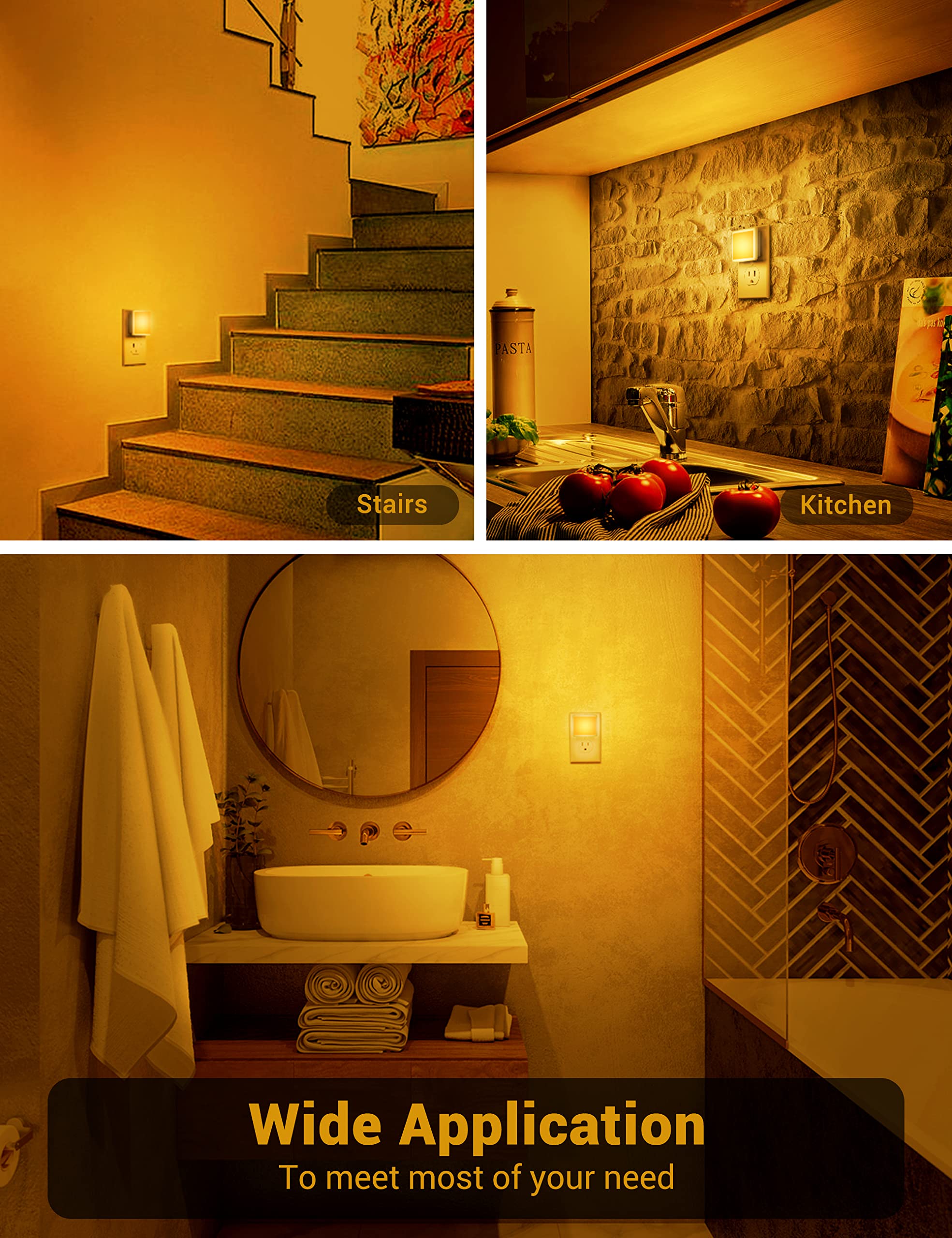 Jandcase Amber Night Light[2 Pack], Night Lights Plug Into Wall, Led Plug In Nightlight With Dusk-To-Dawn Sensor, 0.3W Dim Night Light For Sleep, Bedroom, Bathroom, Hallway, Non-Dimmable