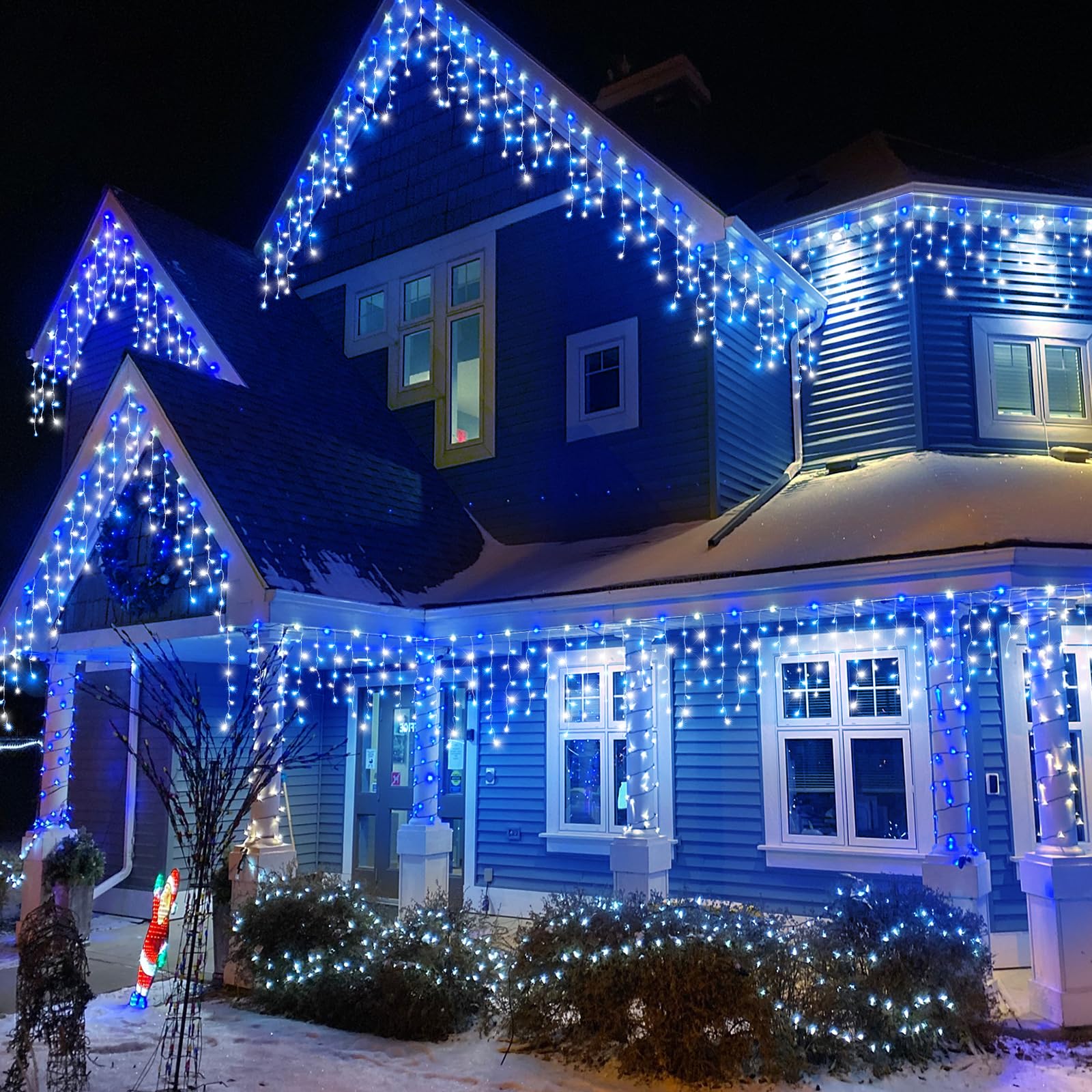 Nielfoi Christmas Lights Outdoor 400 LED Twinkle String Light 33ft Blue and White Icicle Lights for Home Decoration