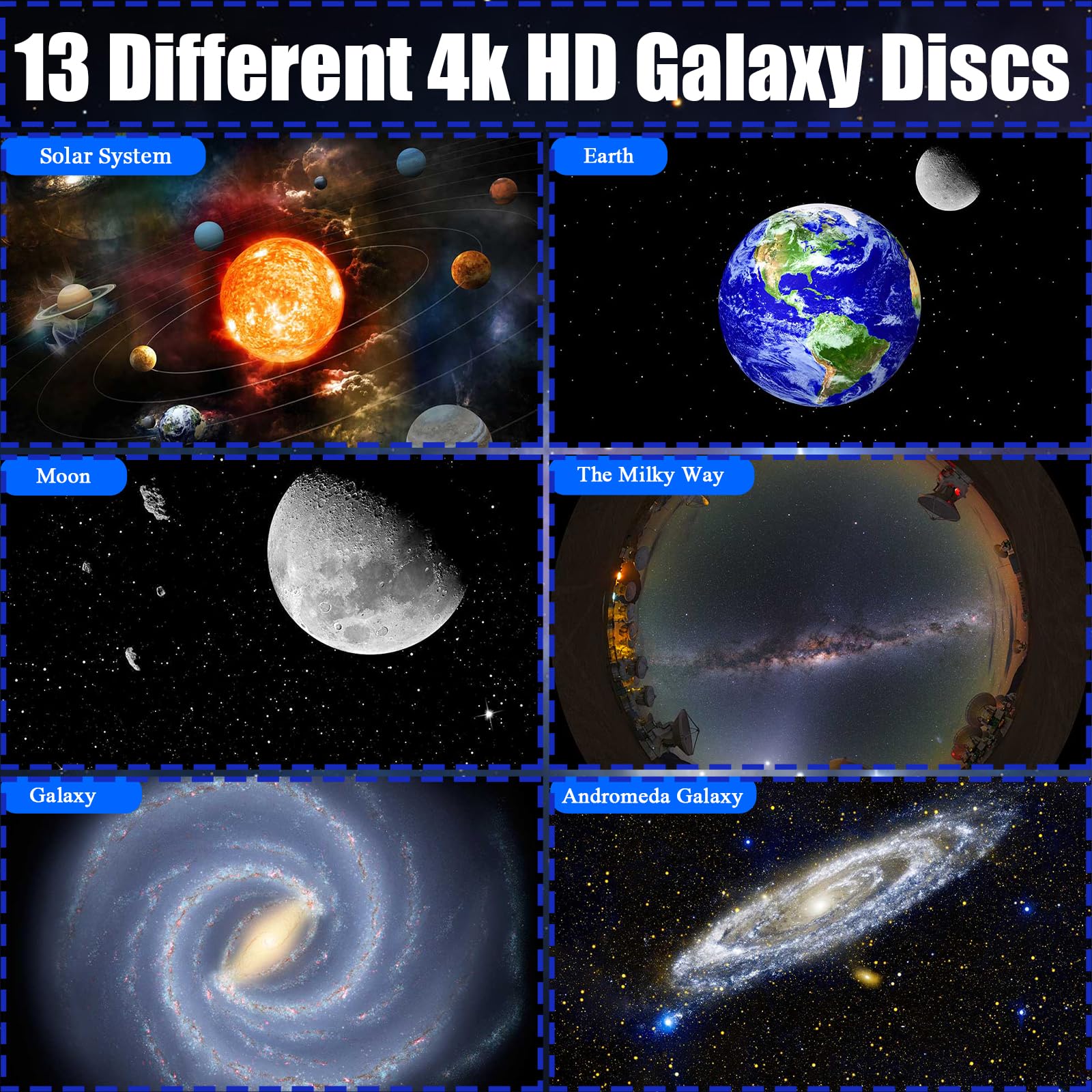 Hbaushun Galaxy Projector - 360° Rotating Star Light with 13 Discs, White & Black, Model BL-DQY02 for Home Bedroom Decor