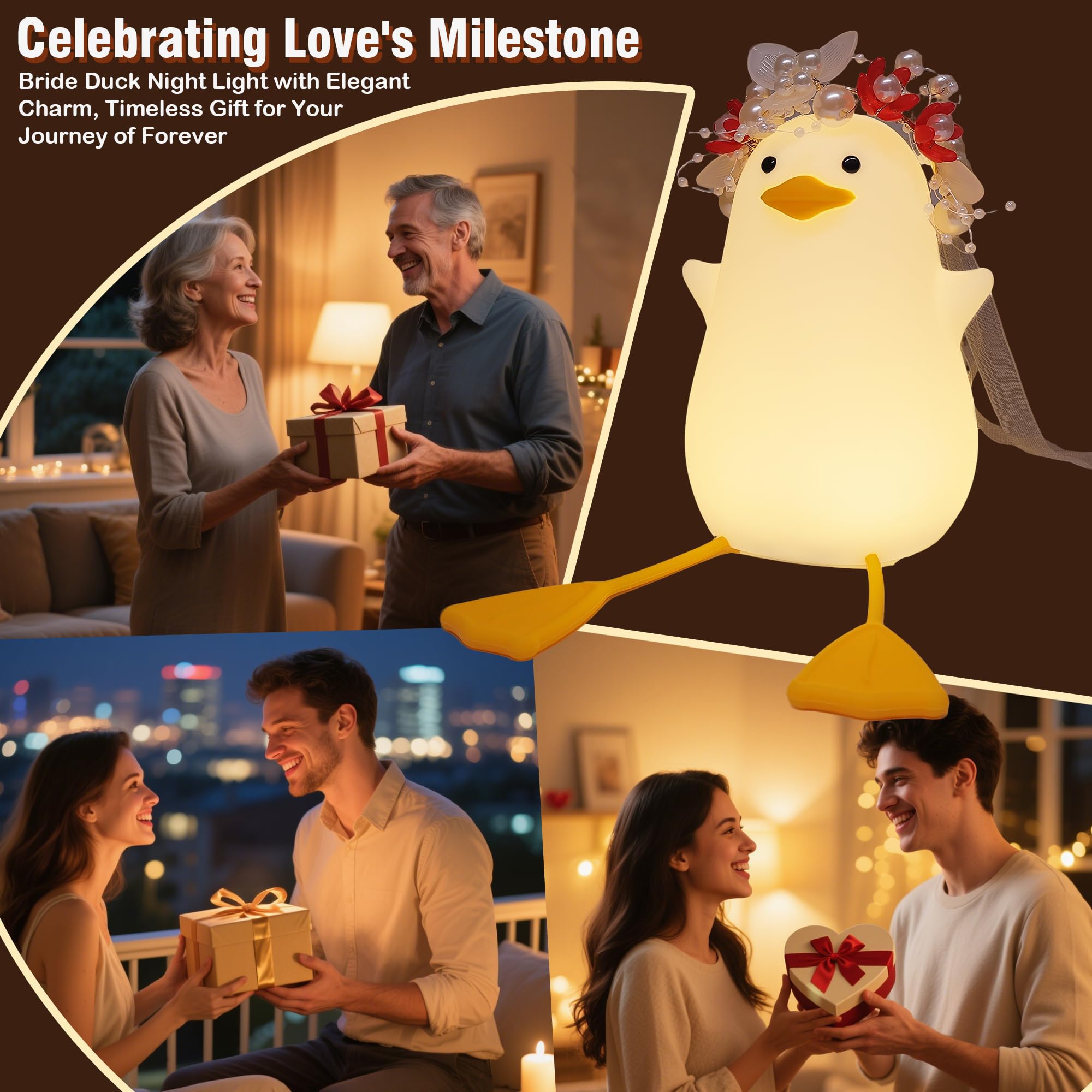 Bride Duck Night Light, Bridal Shower Gifts, Wedding Gifts For Bride/Groom With Timer & Dimmer & Rechargeable For Table Decor, E