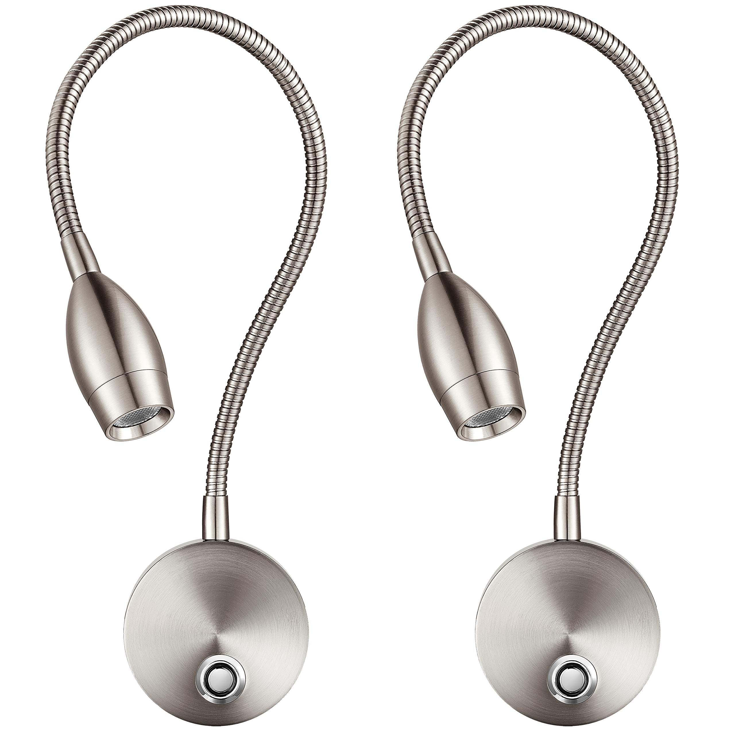 Eurus Home LED Reading Lights, Wall Mount Lamp, Touch Dimmable, 3 Color Modes, 10 Brightness Levels, Brushed Nickel Finish, 2 Pack