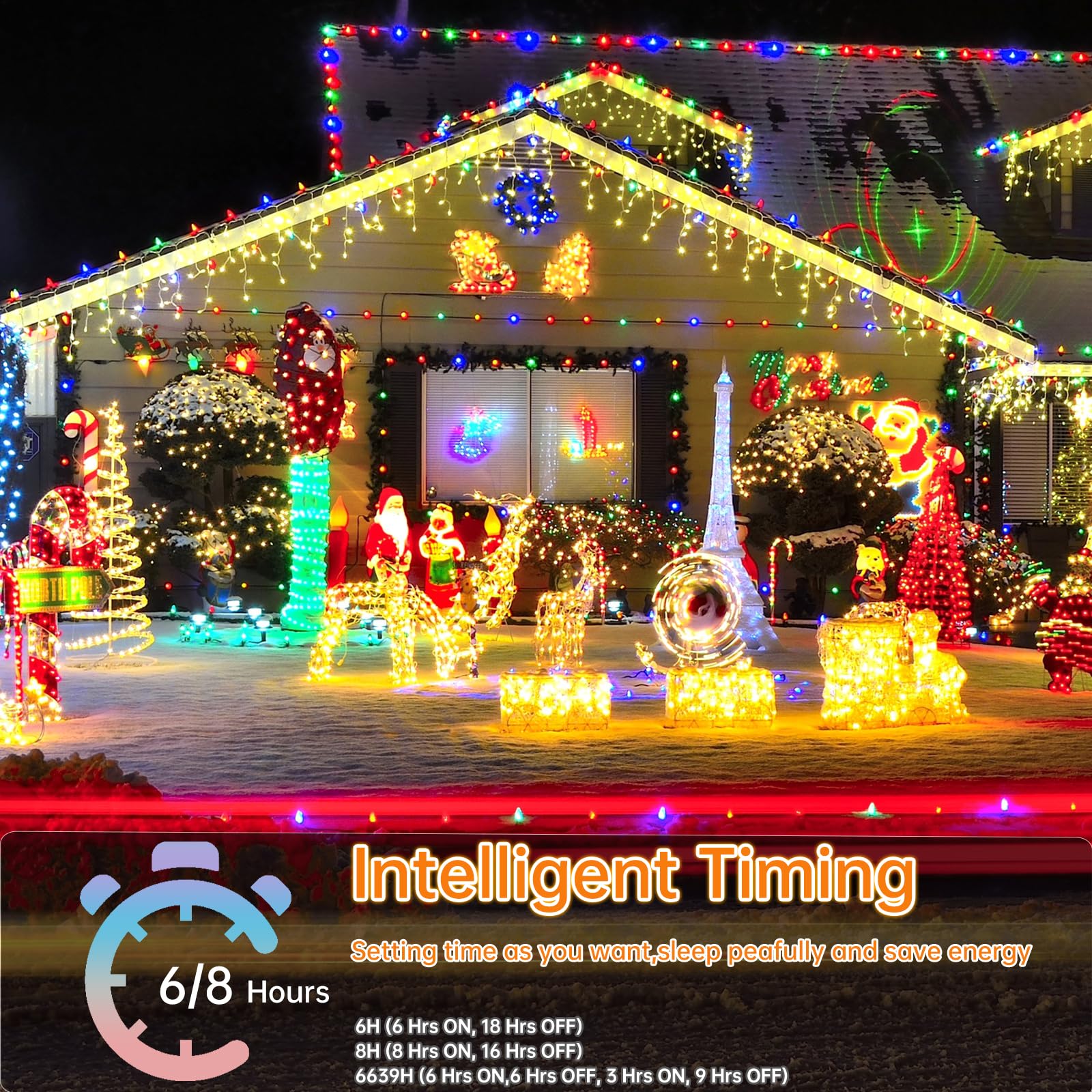 Pgup Christmas Decoration Outdoor 124Ft 1200 Led Warm White Christmas Lights, 8 Modes Timer Curtain Fairy Light With 240 Drops P