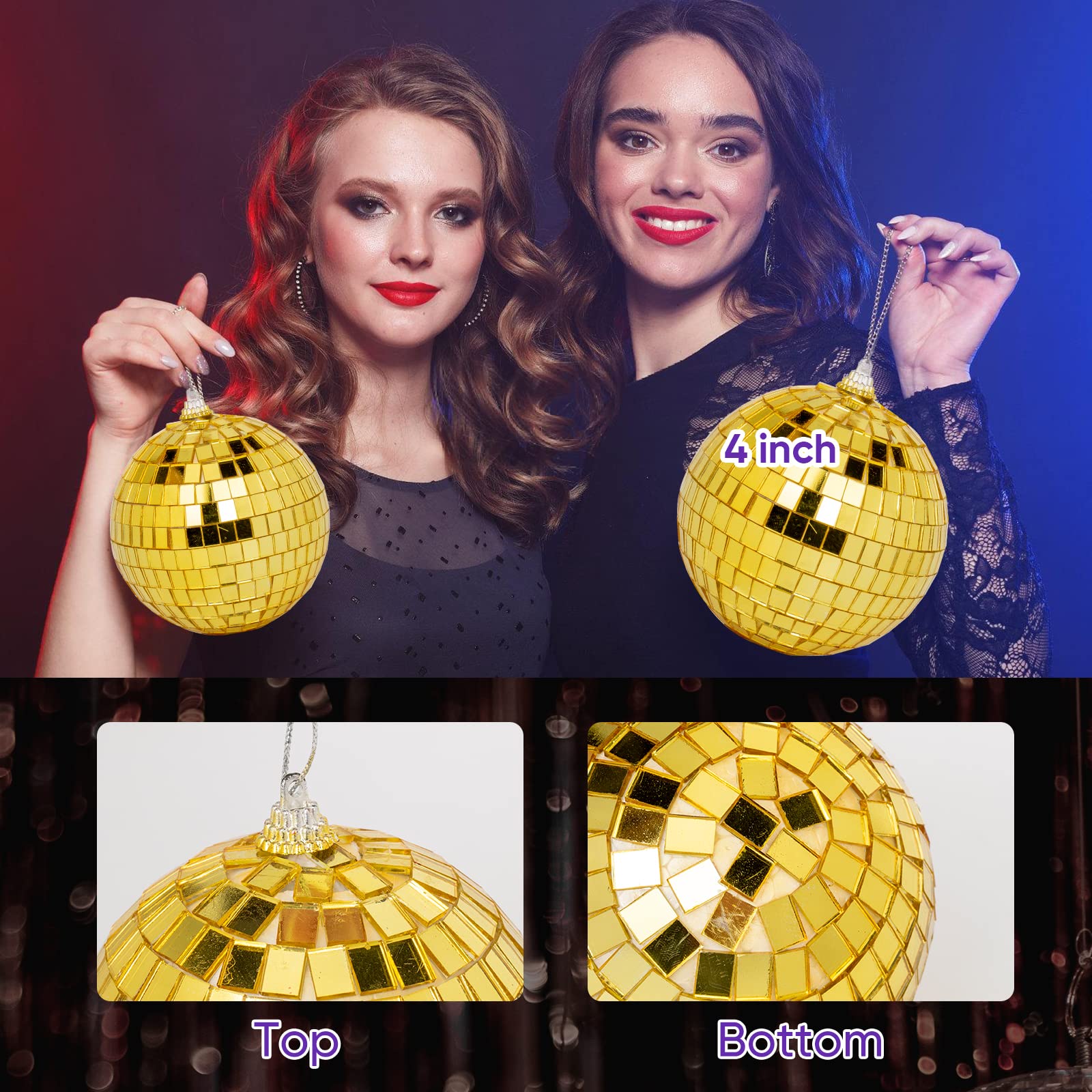 32 Pack Mini Disco Balls Decorations Different Sizes Mirror Ball With Hanging String Small Disco Ball Ornament For Disco Theme Party Cake Topper Dj Club Christmas Wedding Home Decor (Gold)