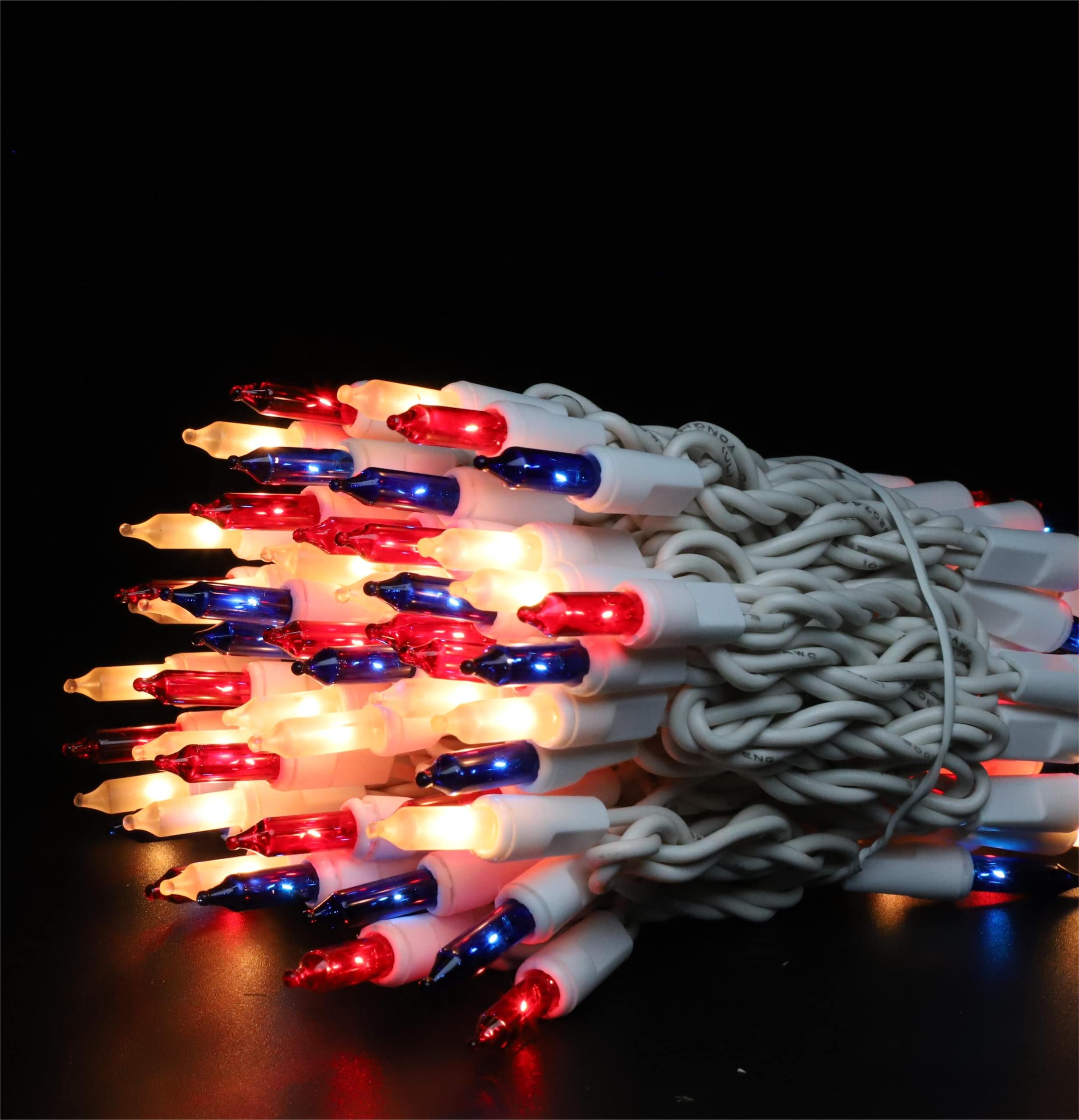 Glownova Patriotic String Lights, 100 Count 19.6 Ft July 4Th Mini White Wire Fairy Lights, 120V Ul Certified Connectable Incande