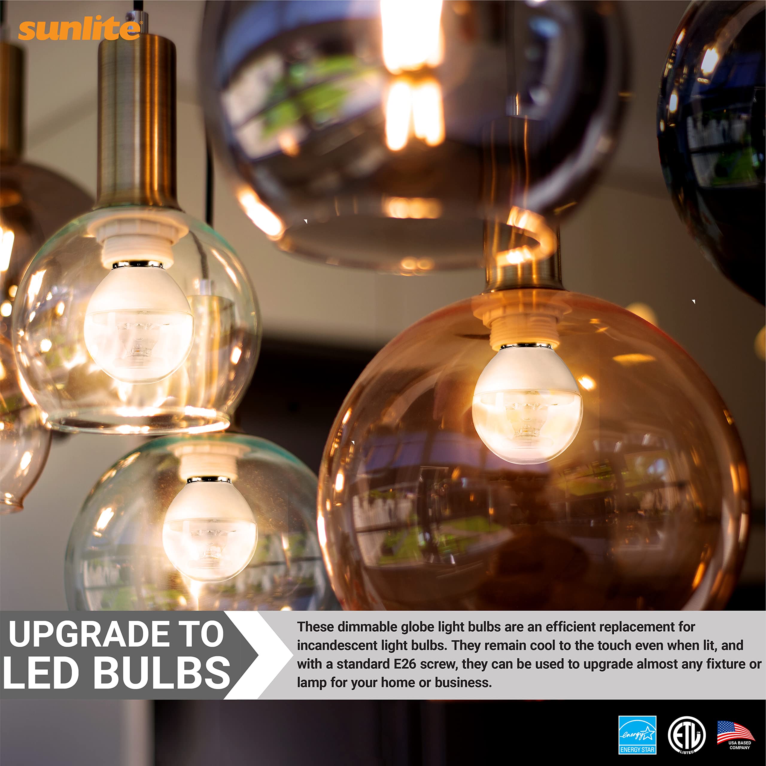 Sunlite G16 LED Light Bulb 5W Dimmable Energy Star 2700K Clear 3 Pack