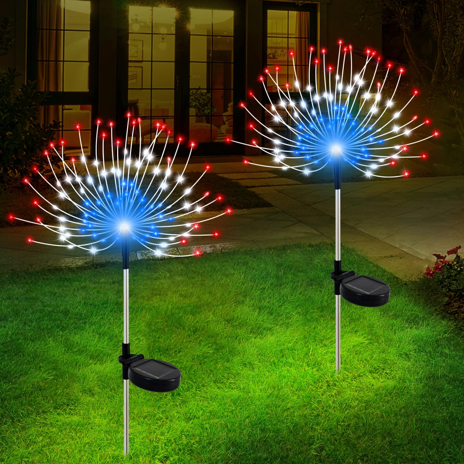 Slyuexu Solar Garden Lights Outdoor Waterproof, 2 Pack 120 Led Solar Firework Lights Decorative Outdoor Garden Decor, Outdoor Lights For Outside Garden Halloween Christmas Decorations, Multicolor