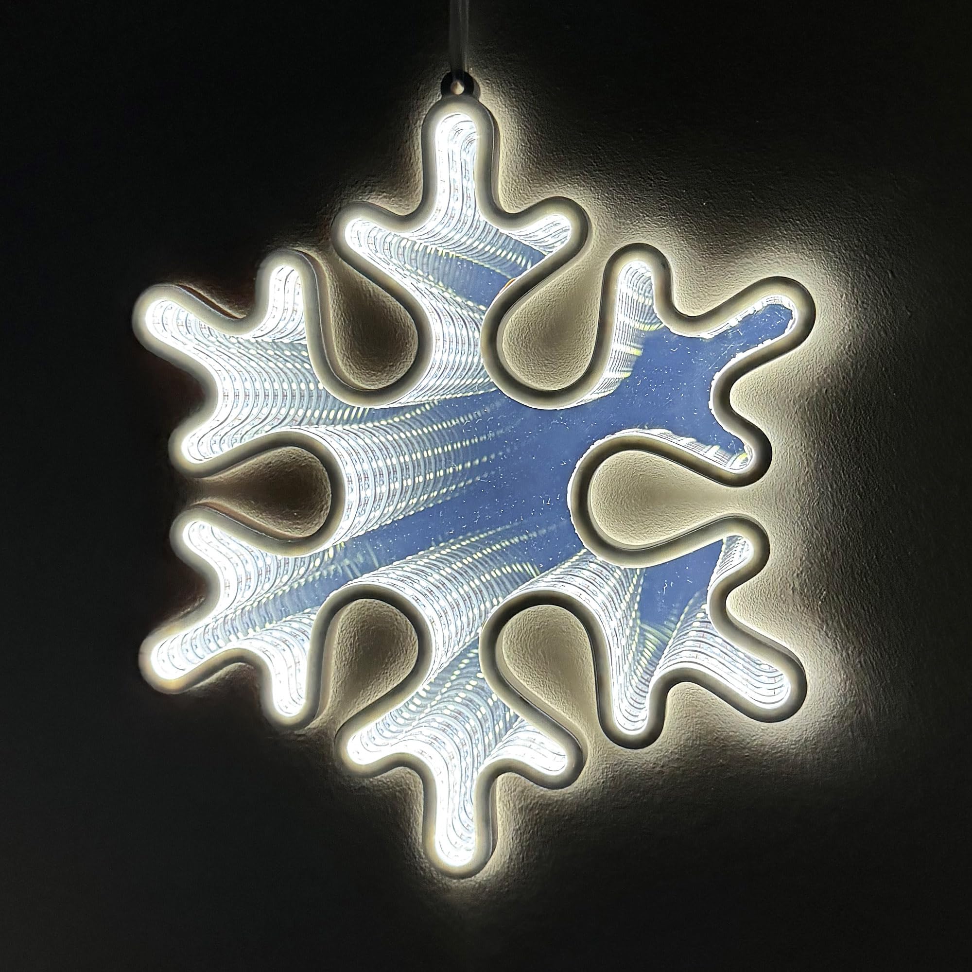 Elumina Decor Snowflake Infinity Mirror Light - LED USB-Powered Holiday Decor - 12in x 12in - Indoor 3D Snowflake Design