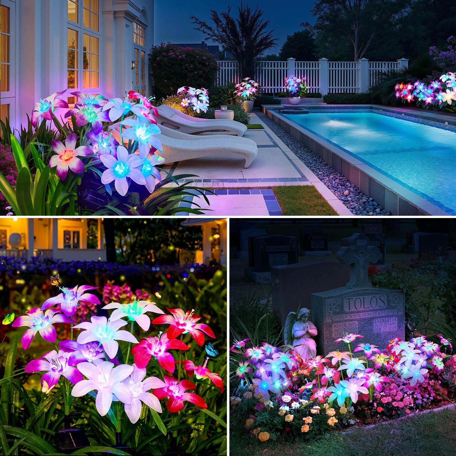 Ahaorigin Solar Garden Lights Outdoor  4 Pack Blooming Lily Solar Flowers Outdoor Waterproof  7 Color Changing Bigger Flower Lights For Yard Patio Decor  Gift For Mom