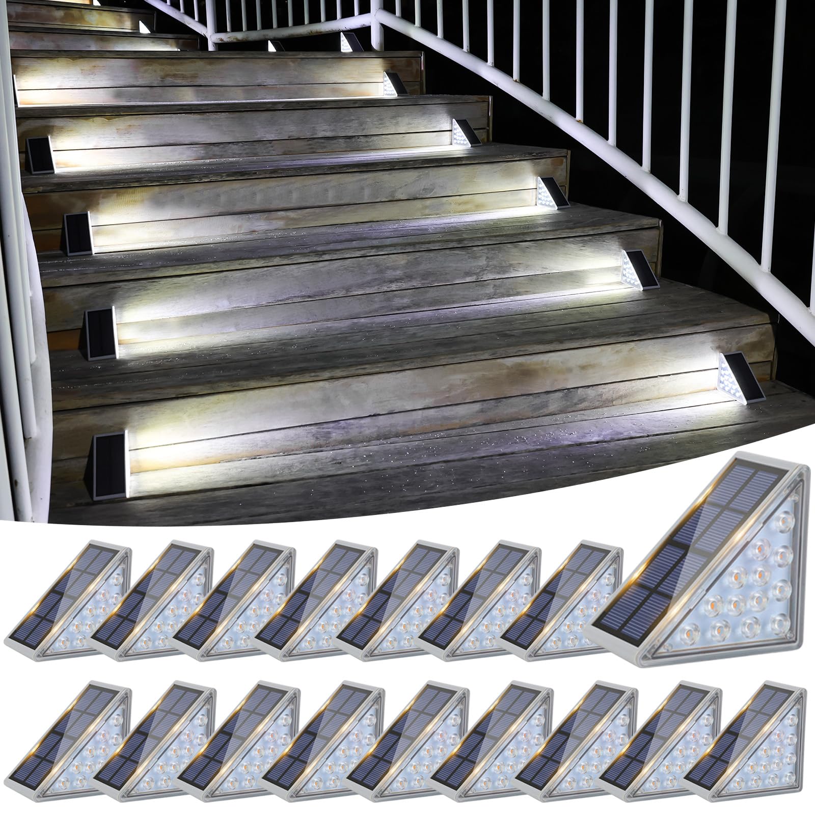VOLISUN Solar Stair Lights 16 Pack, Solar Step Lights Waterproof IP67, Outdoor Step Light with 13 LEDs, Outdoor Lighting Decor f