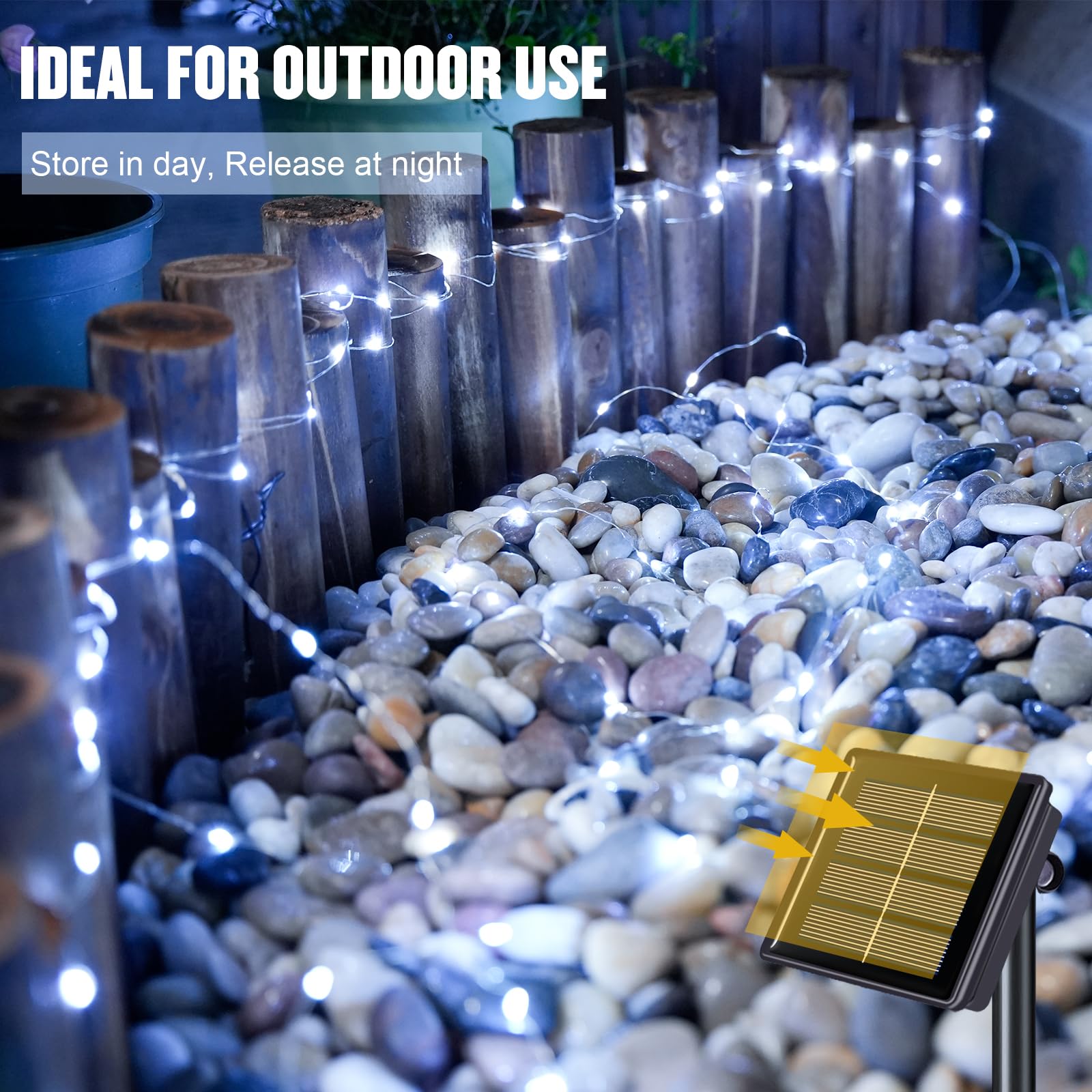 JMEXSUSS Solar String Lights, 33ft 100 LED, Waterproof, 8 Modes, Copper Wire, 2 Pack, White