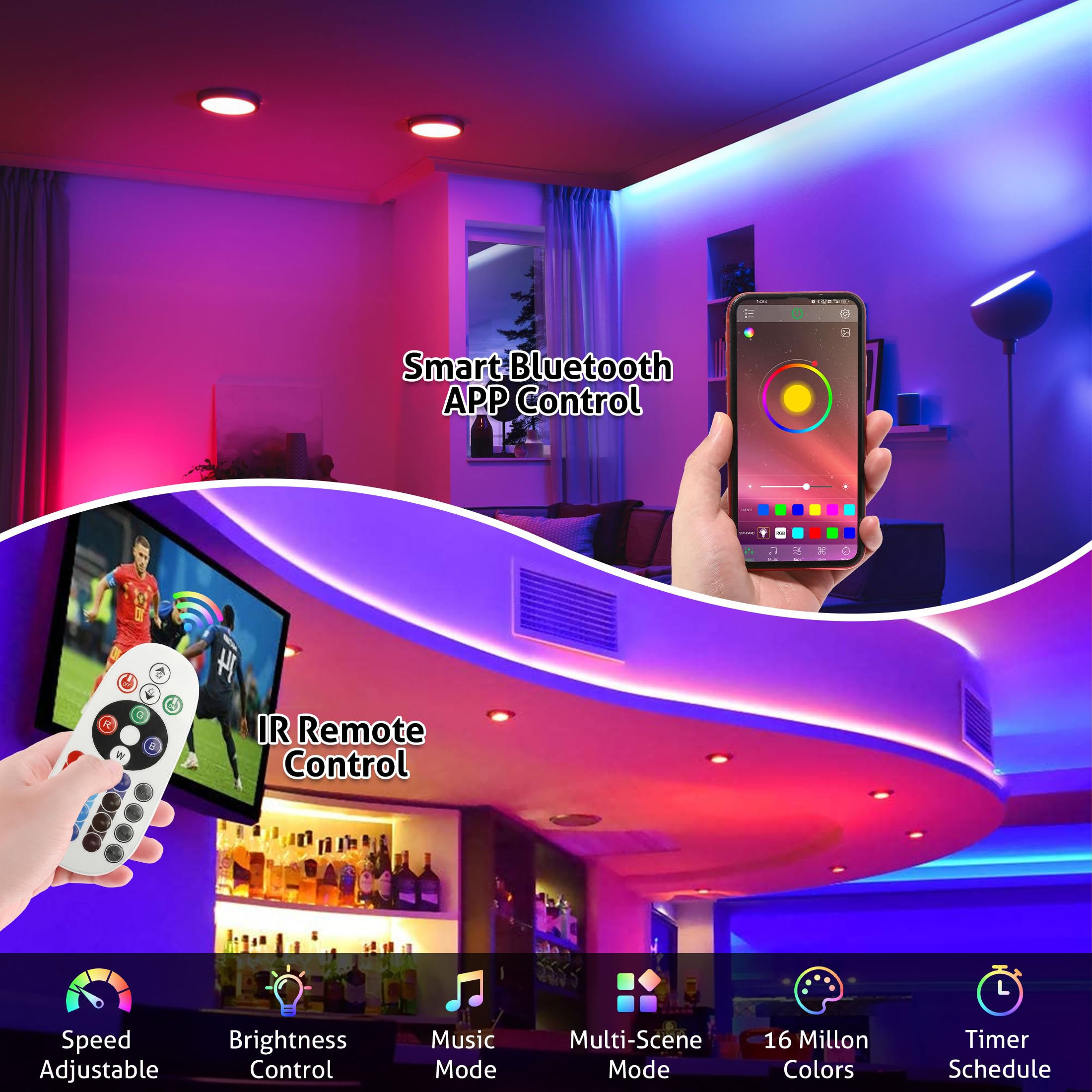 WICHEMI LED Strip Lights for Signs, 100ft, 200PCS, RGB 5050 SMD, Waterproof, Bluetooth APP Control, Model BI00431WCM1