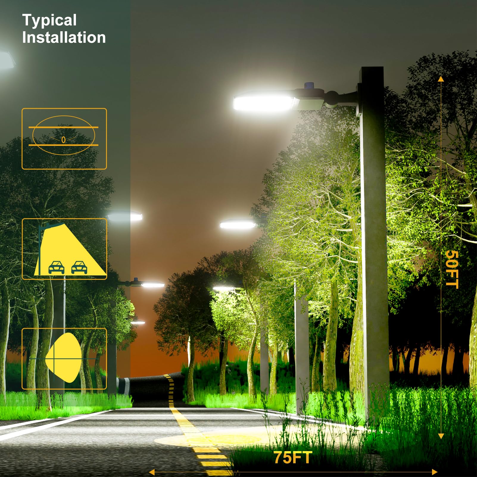 Acohook 420W Led Parking Lot Light 60000Lm(150Lm/W) Arm Mount Led Pole Light, Ip65 6Kv Spd 5000K Etl Listed 6Kv Spd Outdoor Comm