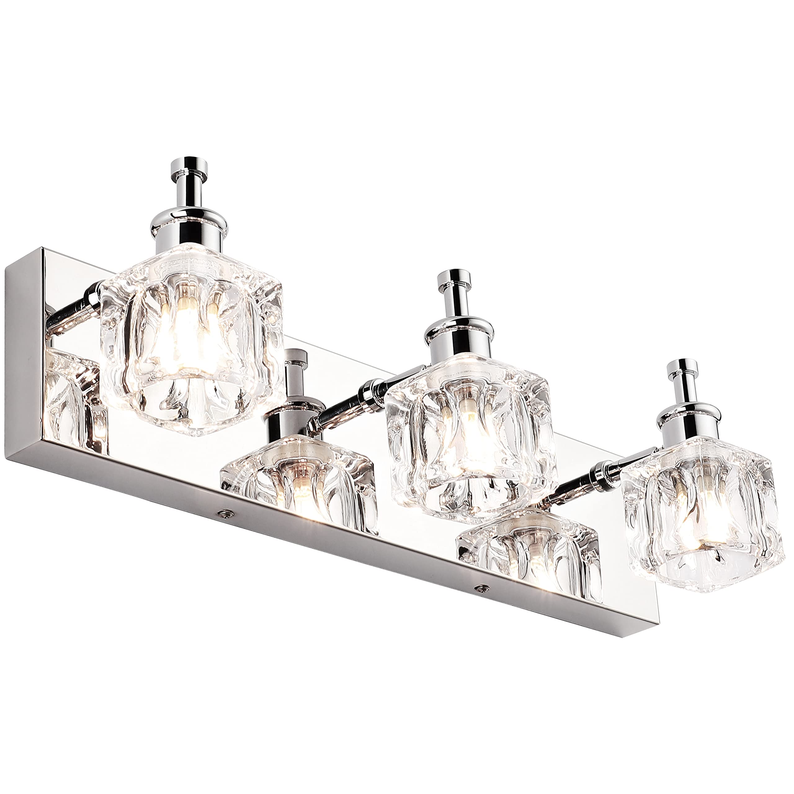 PRESDE Bathroom Vanity Lights Fixture, 3-Lights, LED, Modern Chrome, Crystal Glass Globe, Excludes Bulb