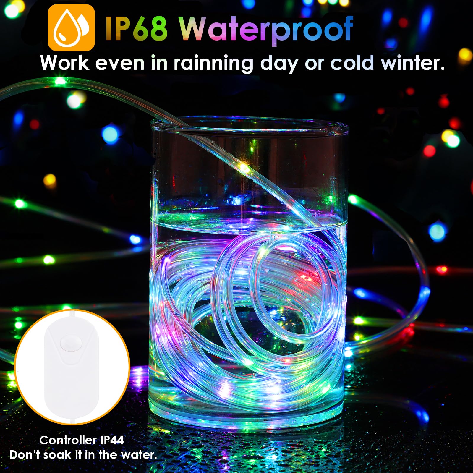 Nazuwke LED Rope Lights, 49FT, 18 Colors, Waterproof, 150 LEDs, Multicolor, Model NA-49N, Outdoor Fairy String Lights