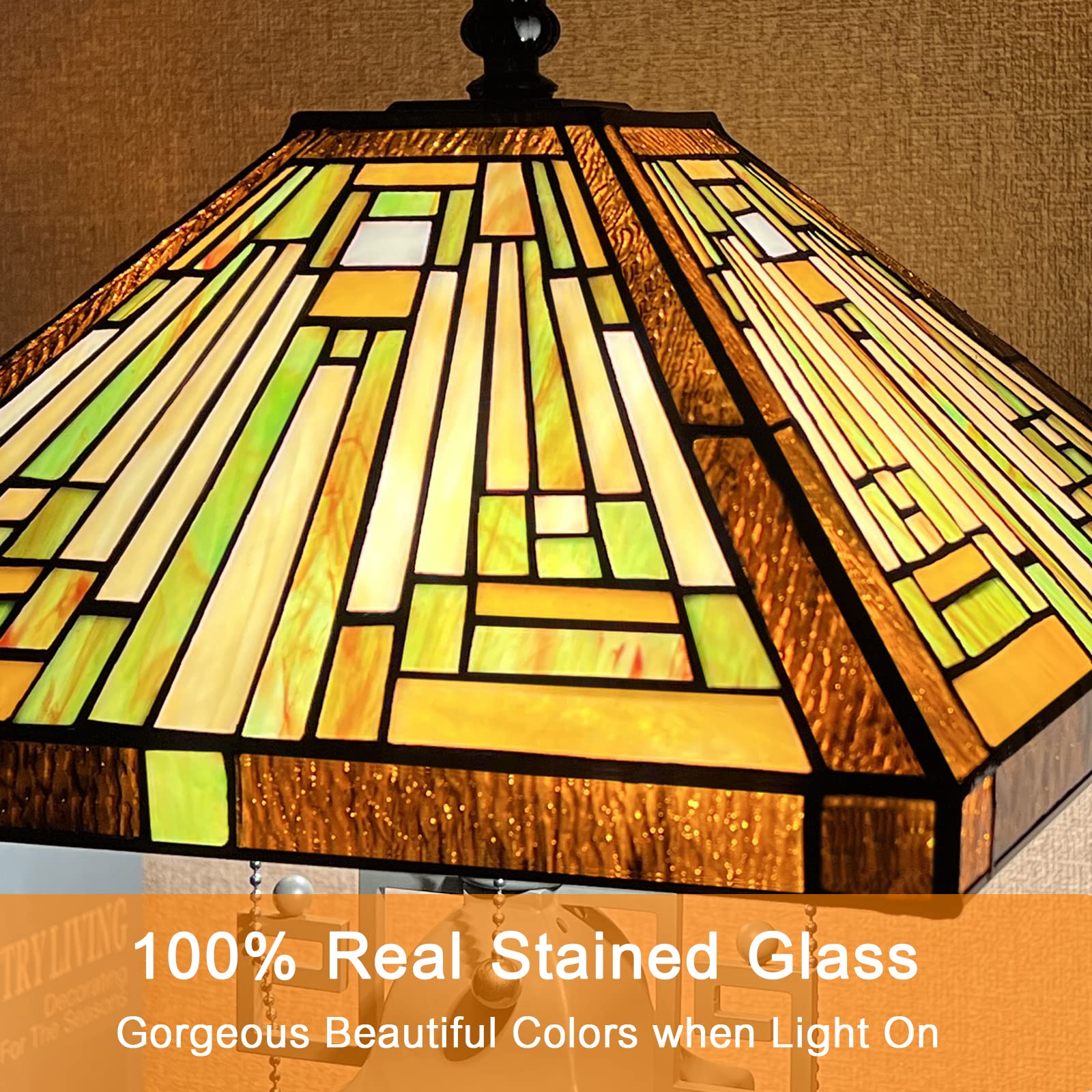 Capulina Tiffany Lamp - Amber Brown Stained Glass Table Lamp, 3-Light, 12x12x23 Inches, Mother-Daughter Vase for Home Office Decor