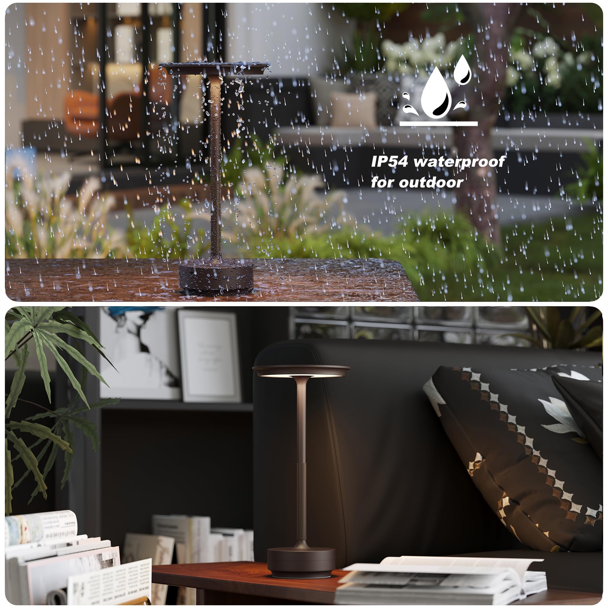 2 Pack Rechargeable Table Lamps Cordless, Portable 5000Mah Outdoor Table Light, 3 Color Stepless Dimming Led Table Lamp With Mem