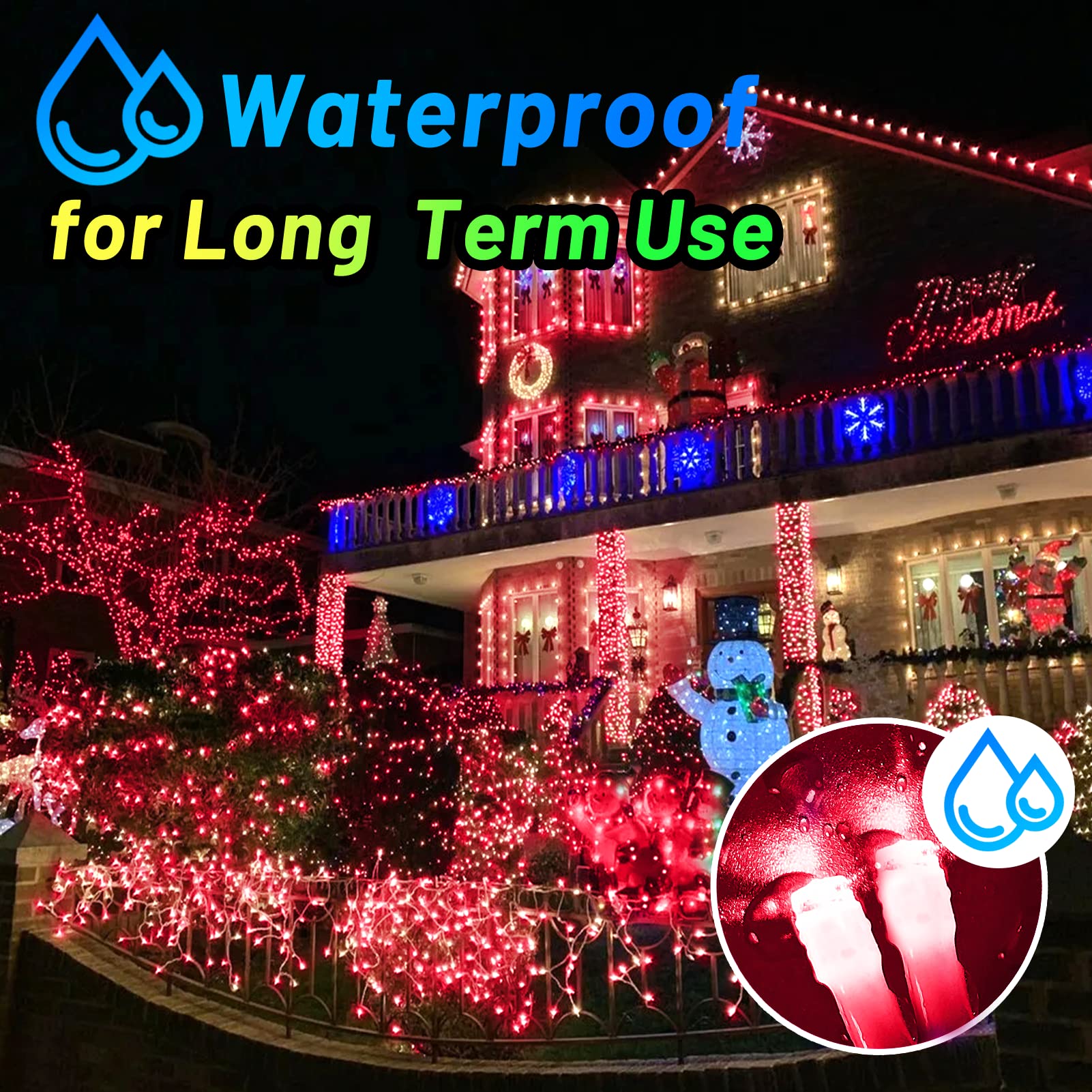 Knonew Outdoor Christmas Lights 300 Led 99Ft String Lights 8 Modes & Memory Fairy Light Plug In Waterproof Led String Lights For Xmas Yard Tree Wedding Party Holiday Decorations (Red)