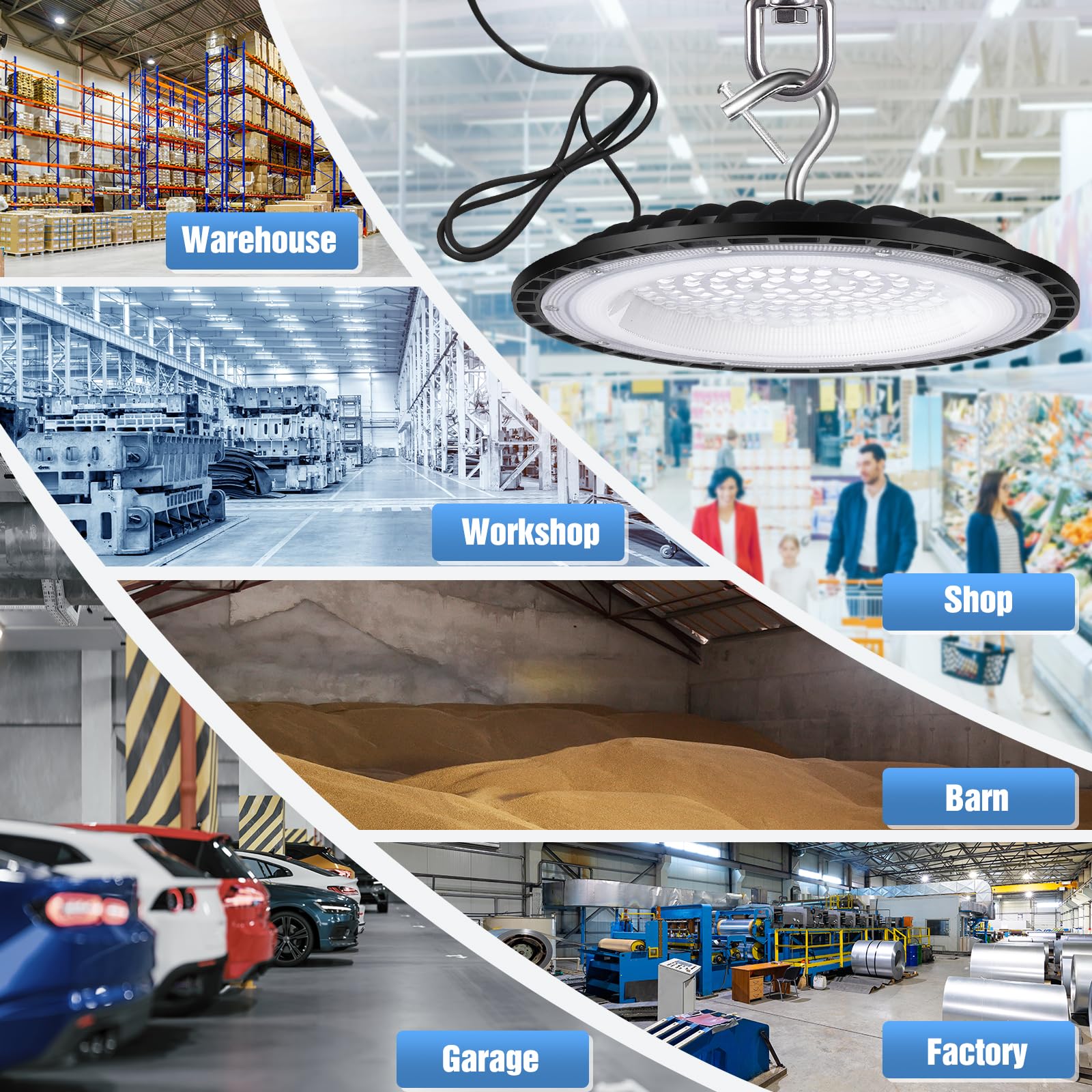 Yanycn 6 Pack 150W Ufo Led High Bay Light Fixture,5000K Daylight Commercial Shop Bay Lighting,120Vac,21000Lm,[650W Mh/Hps Equiv.