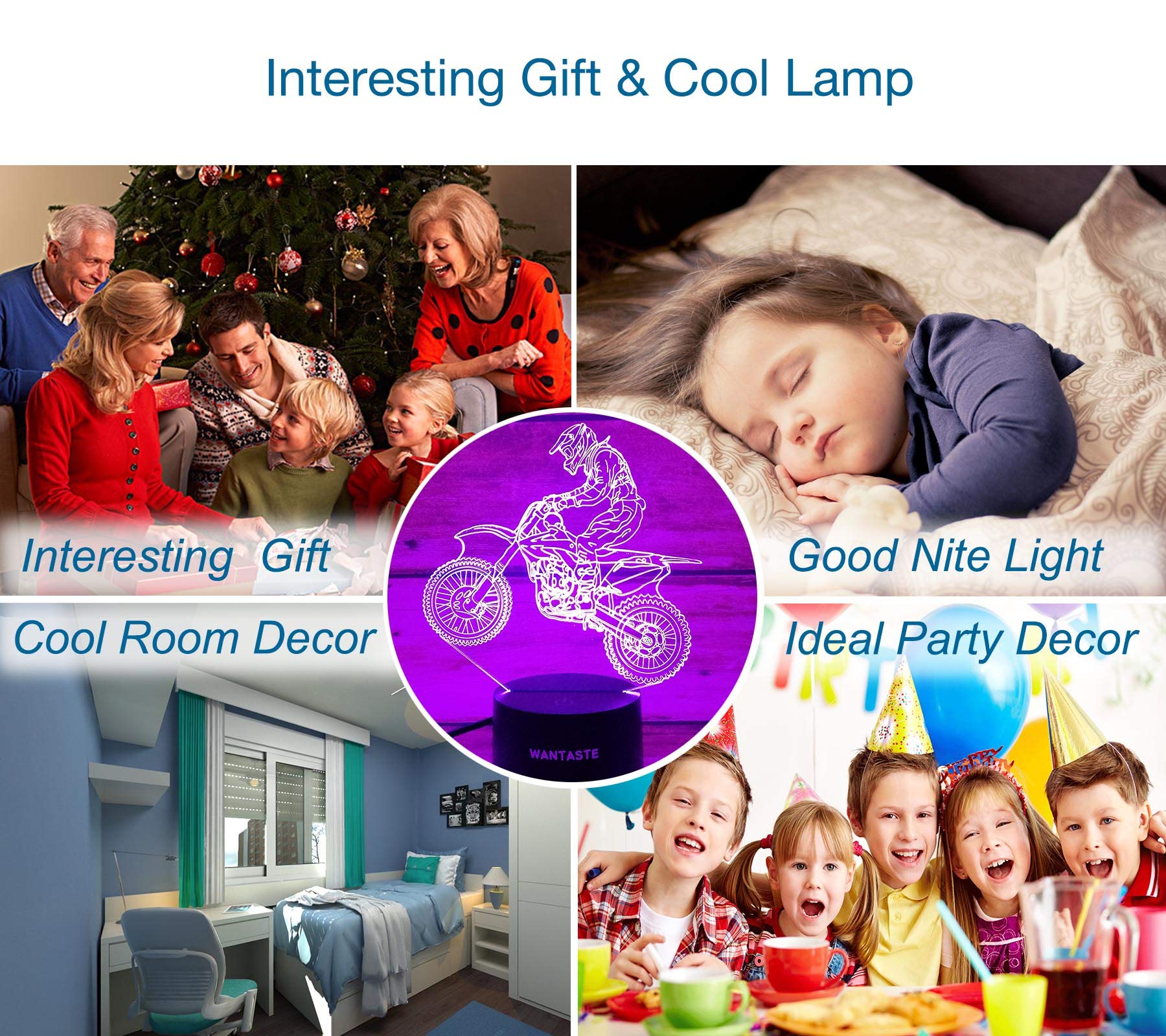 Wantaste Motocross 3D Lamp Gift With Remote, Dirt Bike Decor Toys For Boys Girls Room, 7 Colors Changing Nightlight Bedside For Kids Baby