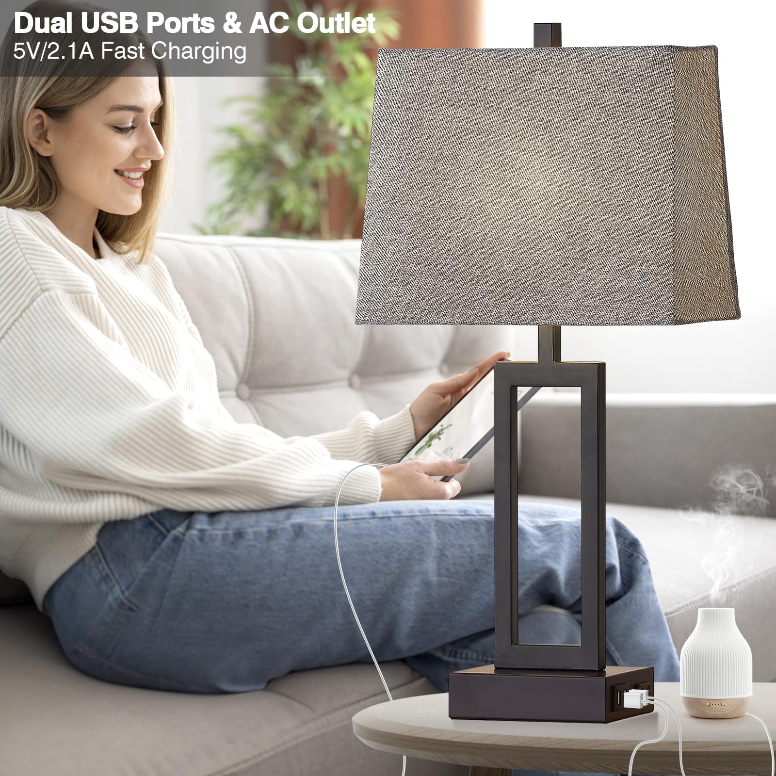 Lolikit 23.5&quot; Touch Control Table Lamps Set Of 2 - Usb Ports, Ac Outlet, Dimmable, Gray