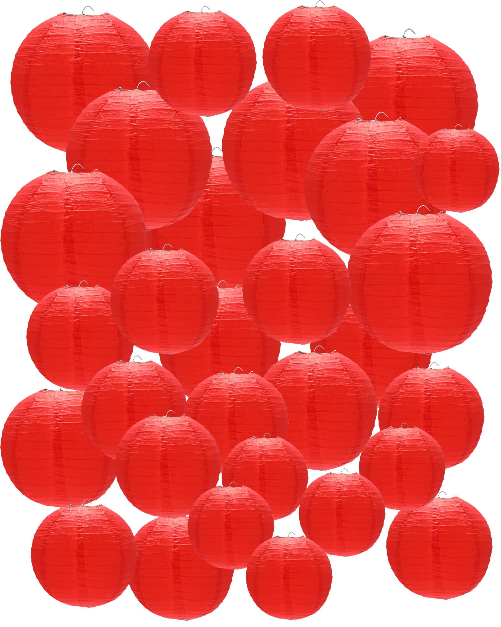 Treela Paper Lanterns, 48 Pcs, 4/6/8/10 Inch, Red, Asian Hanging Lamps for Birthday Party Decorations