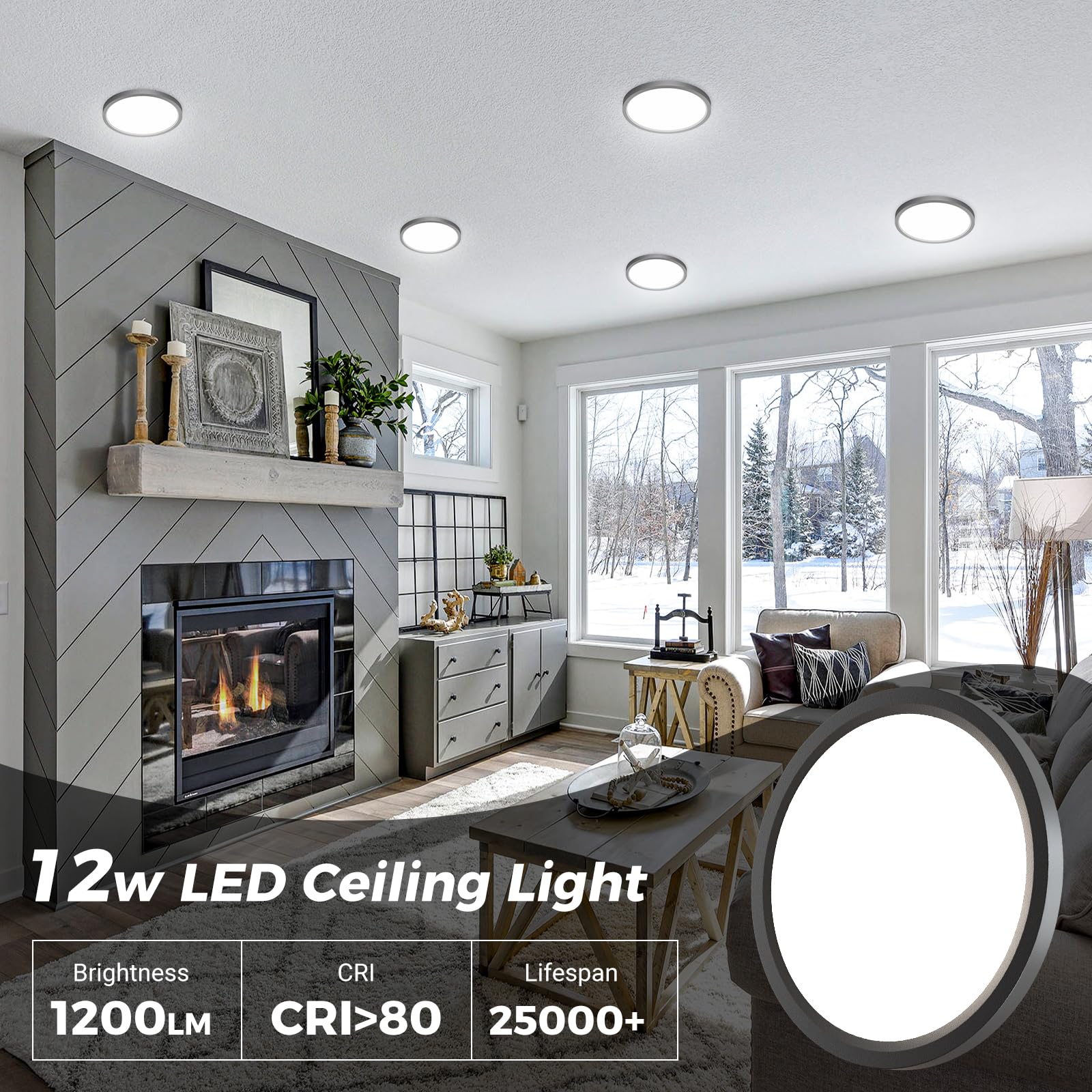 Zemty 8Pack Led Ceiling Light Fixture 6.5 Inch, 12W 1200Lm Ceiling Mount Light Fixtures, Adjustable 3000K 4000K 6500K, Round Fla