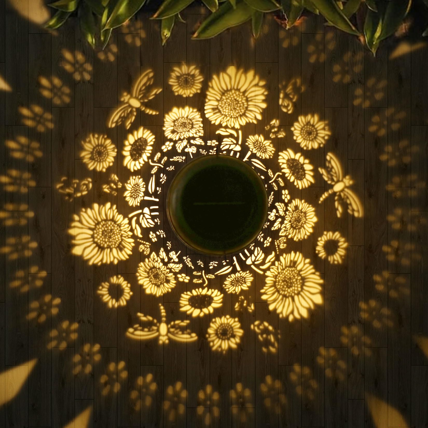 Kaixoxin 2 Pack Solar Garden Decor Metal Lantern Sunflower Table Lamp Bronze Outdoor Dercoration Great Gift For Women Mon Grandm