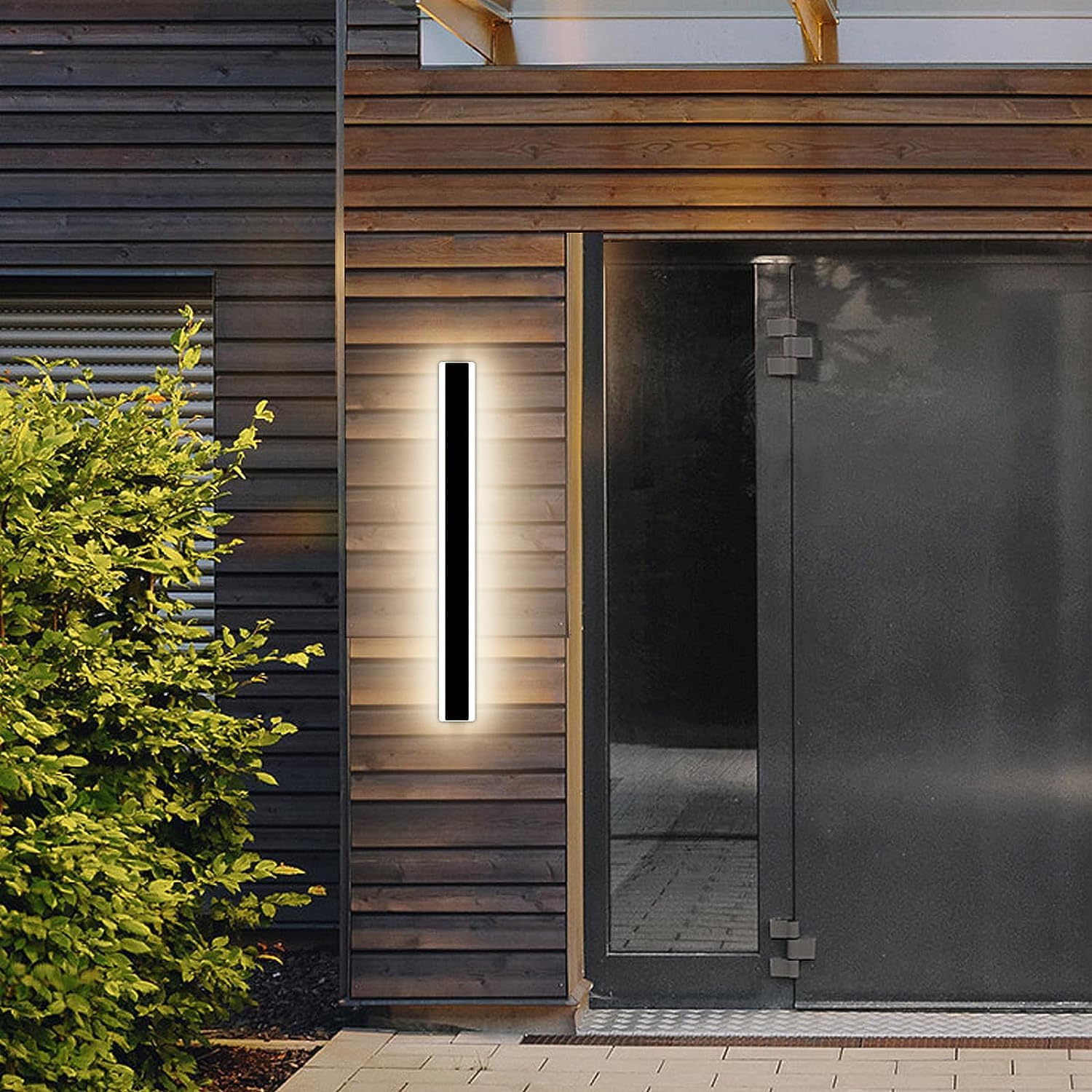 Mikeru Modern Outdoor Wall Light, 3000K-6000K Dimmable Outdoor Wall Sconce 23.6Inch Black Outdoor Exterior Lights With Remote Co