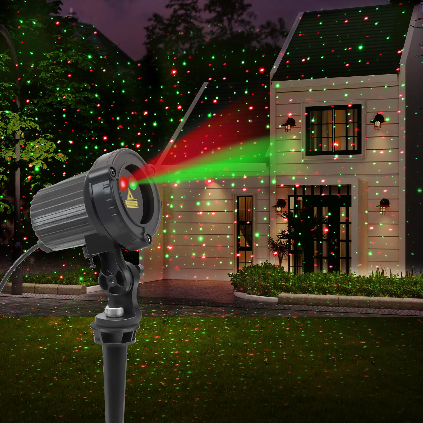 Sunfucan Laser Christmas Projector Lights Outdoor, Outdoor Garden Laser Lights, Landscape Lights With Red And Green Stars, Ip65 Waterproof,Cold Resistant. Suitable For Holiday, Party, Garden Decorati