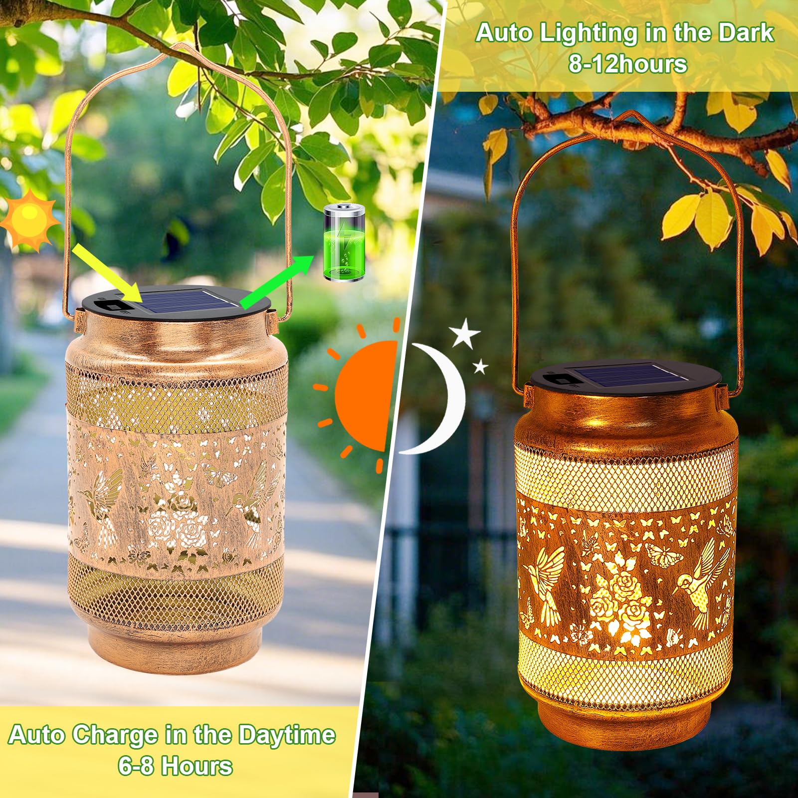 2 Pack Hummingbird Solar Lanterns Outdoor Waterproof Solar Garden Decor  Birthday Gifts For Christmas Women Mom Grandma  Metal Hanging Lights With Shepherd Hook For Yard Patio Pathway Backyard Porch