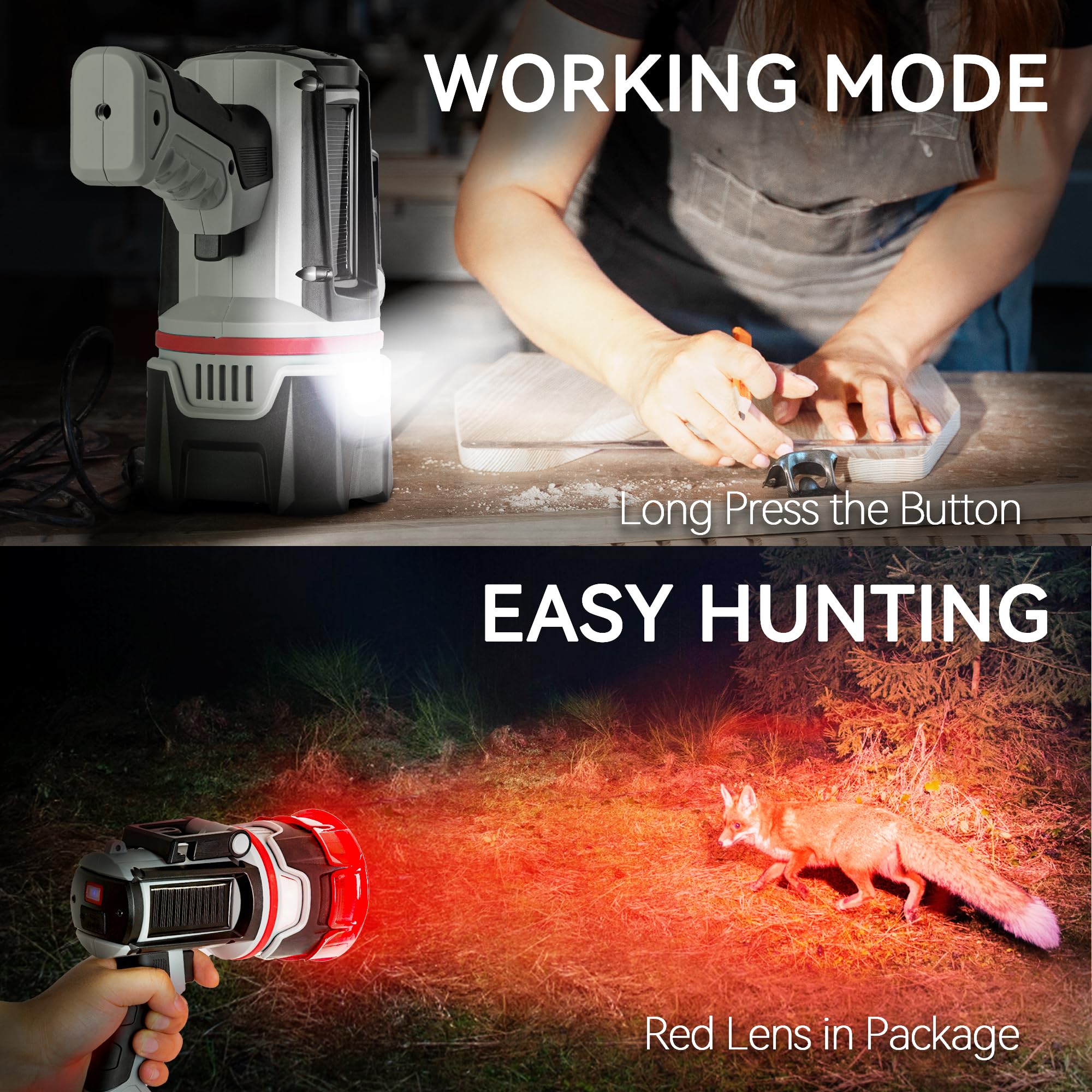 MOONASION Rechargeable Spotlight, 1500,000 Lumens, Large Handheld Flashlight, Black, Model AM-002, Lightweight for Hunting & Boating