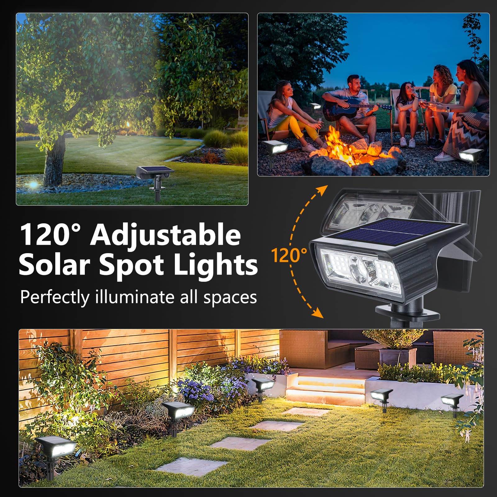 Toodour Solar Spot Lights Outdoor, 4 Pack Solar Christmas Lights Outdoor With 2 Modes, Waterproof Solar Powered Flood Lights Lan