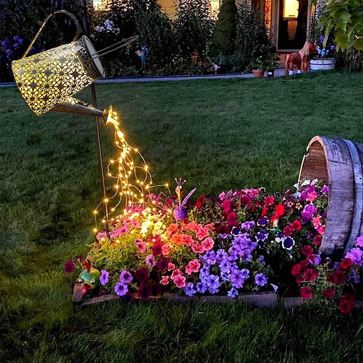 Vcdsoy Solar Watering Can Lights,Solar Lights Outdoor Waterproof,Solar Fountain Large Retro Metal Hanging Gardening Gifts for Mo
