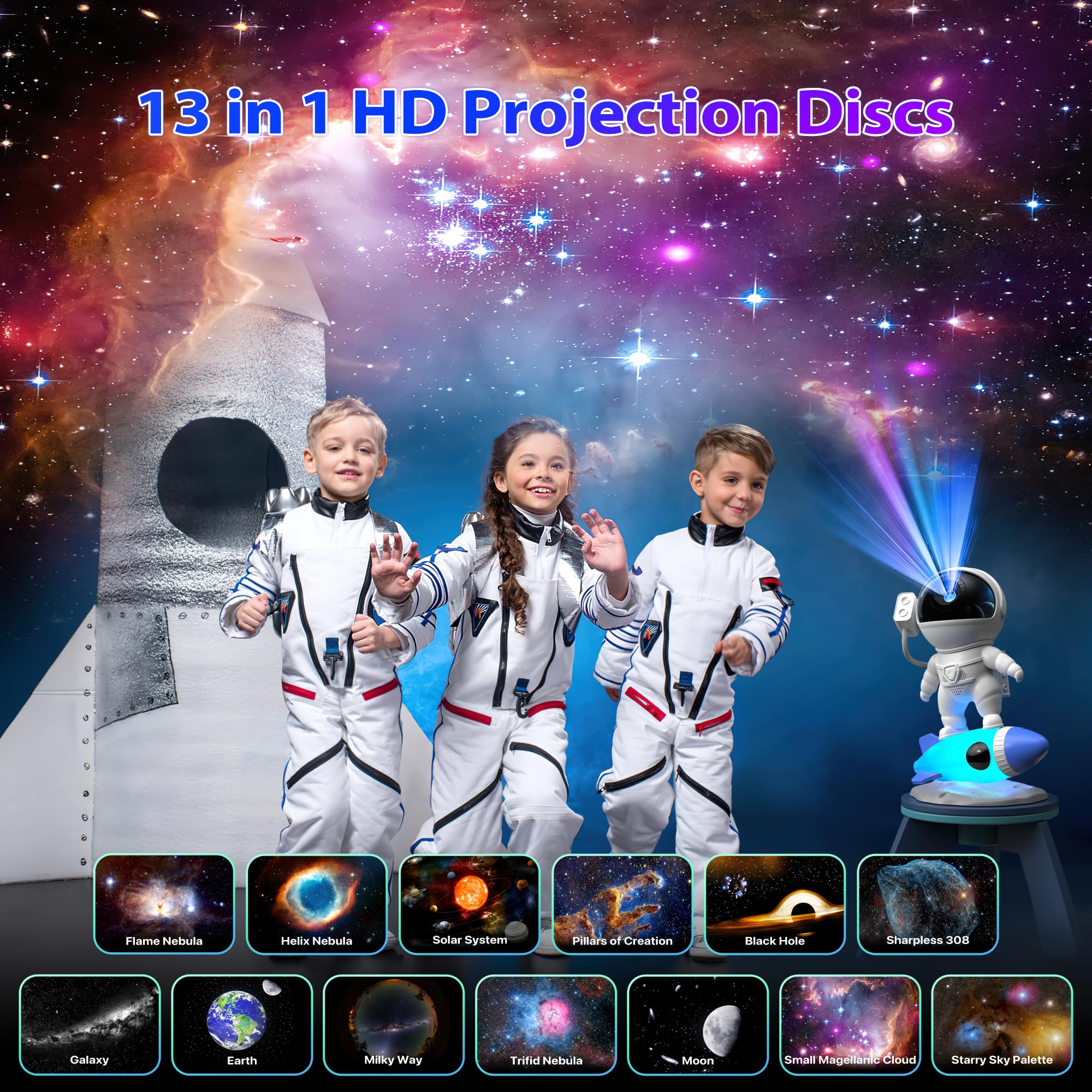 FlyLily Galaxy Projector, 12 in 1 HD  tarium, Astronaut Design, ABS Material, White, Model BL-HJ07