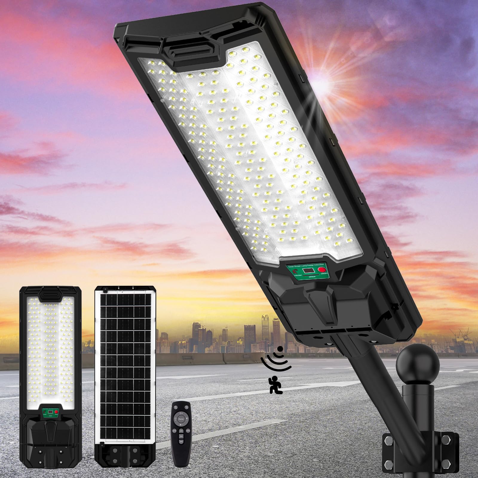 BINGLUX 3000W Solar Street Lights Outdoor Waterproof, Parking Lot Lights Commercial Dusk to Dawn, 300000LM Solar Flood Lights Mo