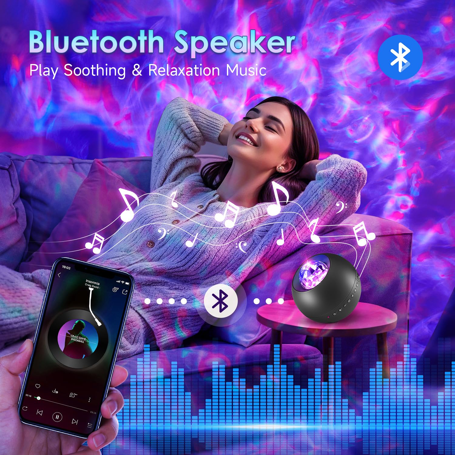 One Fire Galaxy Projector,White Noise Galaxy Light Projector,Bluetooth Music Kids Night Light Projector,Remote Timer Galaxy Proj