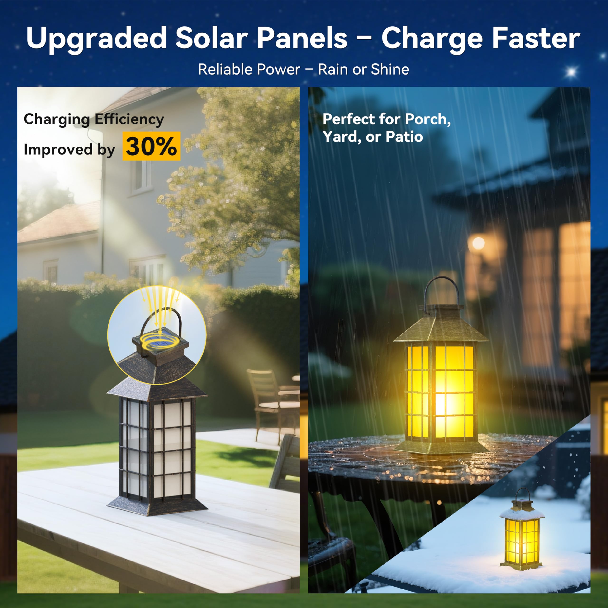Anyperfect 2 Pack 13 Patina Solar Lantern With Flickering Flame Candle | Outdoor Waterproof Hanging Lanterns  Metal & Glass Solar Lights For Garden Decoration  Rustic Outdoor Gifts For Mom