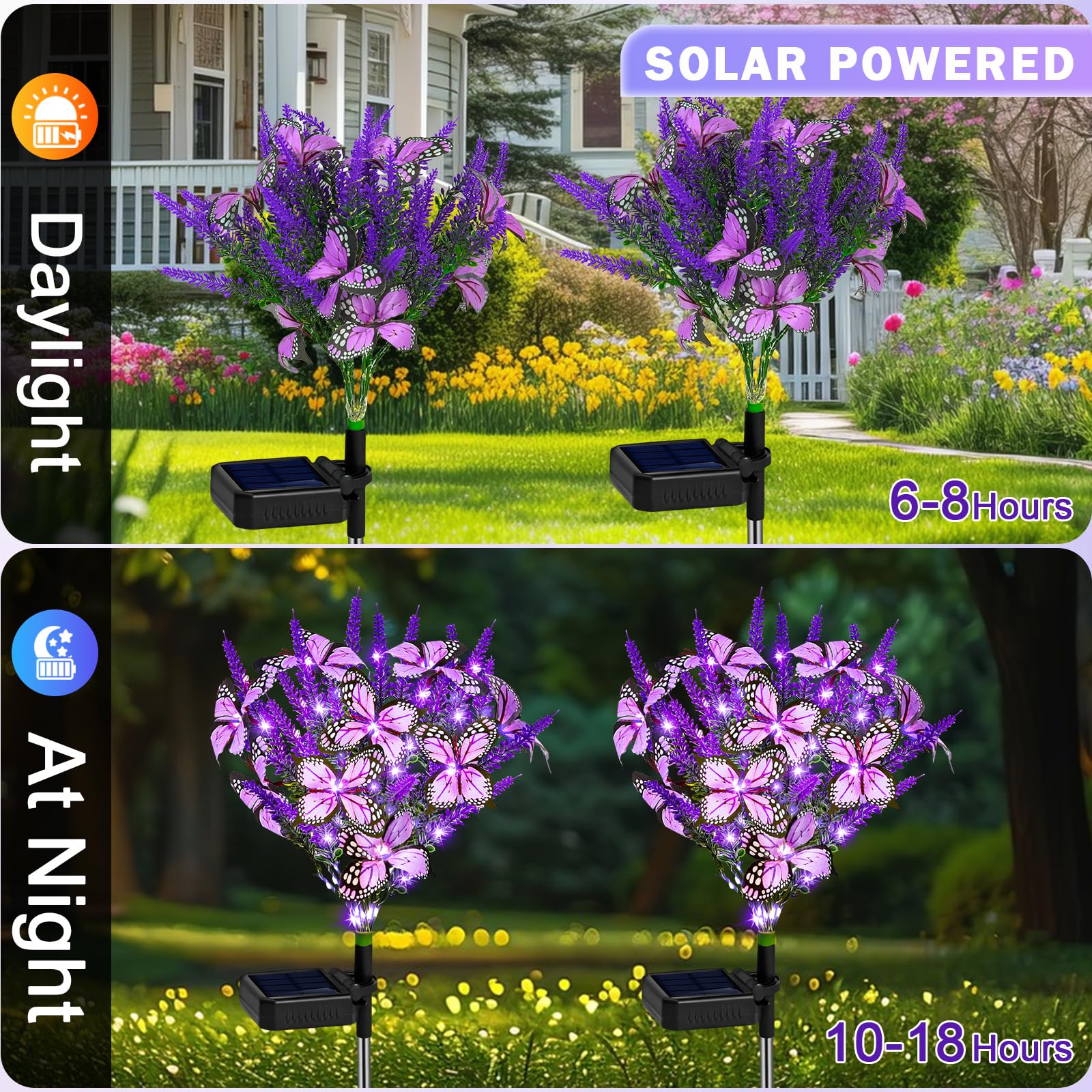 Solar Garden Lights, Solar Lavender Butterfly Lights, Solar Flower Lights Outdoor Waterproof Decoration, Gardening Gifts For Wom