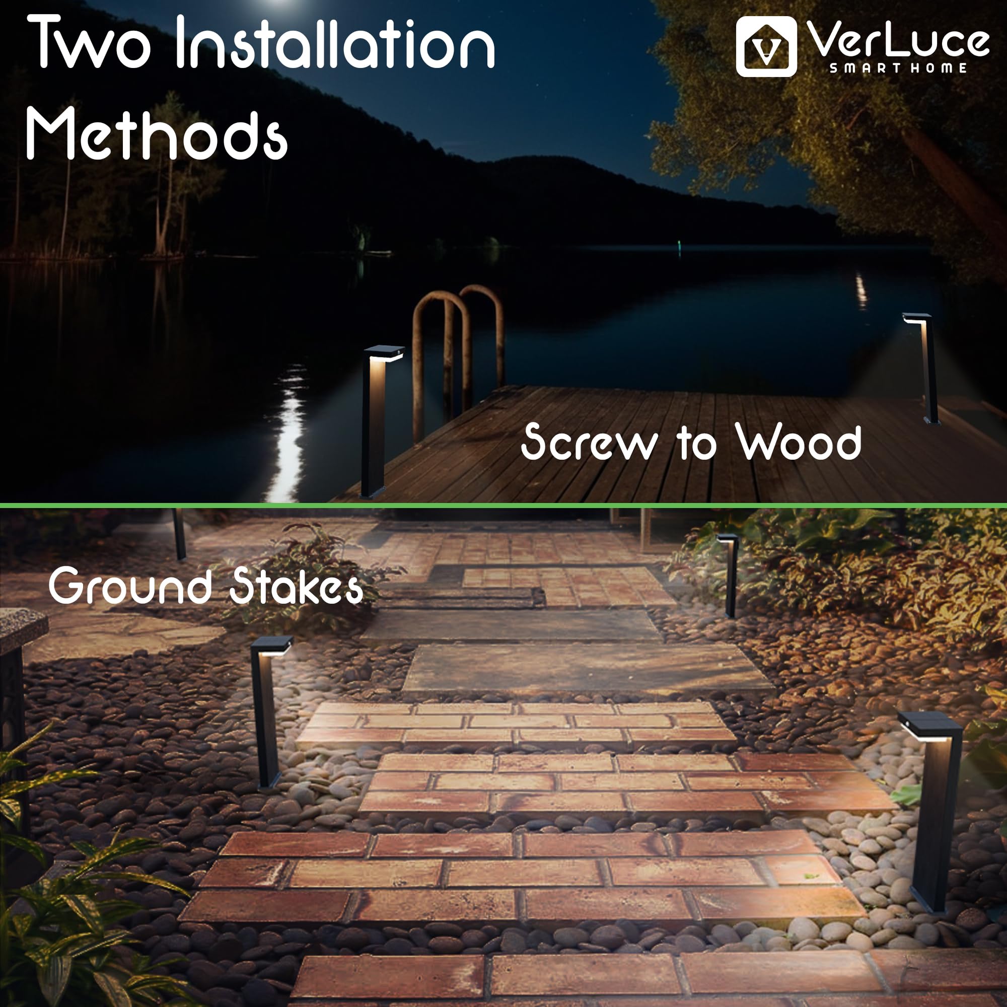 VerLuce Solar Pathway Lights - PIR Sensor, 3000K, IP44, 4 Pack, Black, 20.5" - Rechargeable Battery Lasts Up to 55 Hours