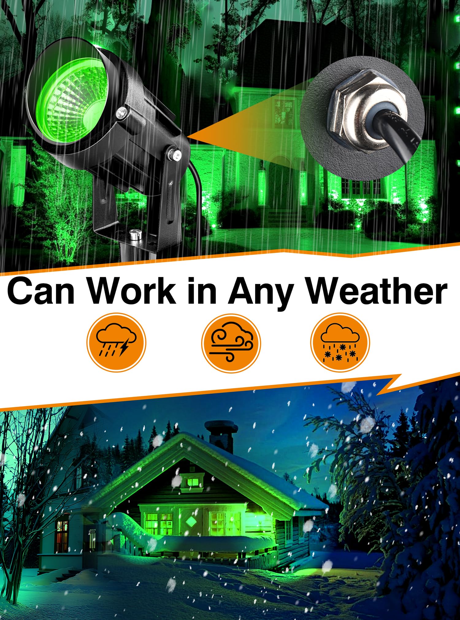 Aoaxl Directly Sold By Factory 7W Green Led Landscape Lights, 110V 120V Plug In Landscape Lighting With Ip66 Waterproof Halloween Christmas Spotlights For Garden Pathway Tree Pathway, 2 Pack