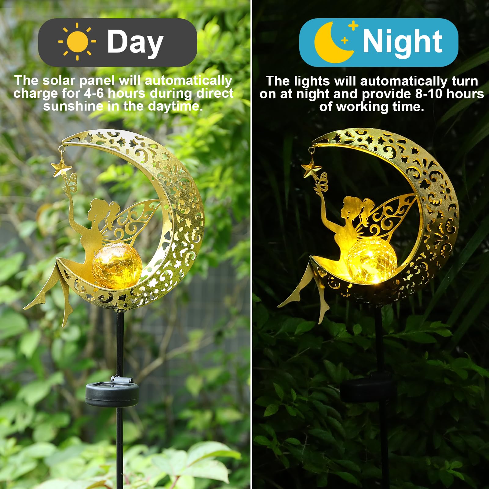 ZKLiLi Solar Garden Light, Moon Fairy LED Decoration, Colourful Outdoor Statues for Pathway, Model ZKLILI-01